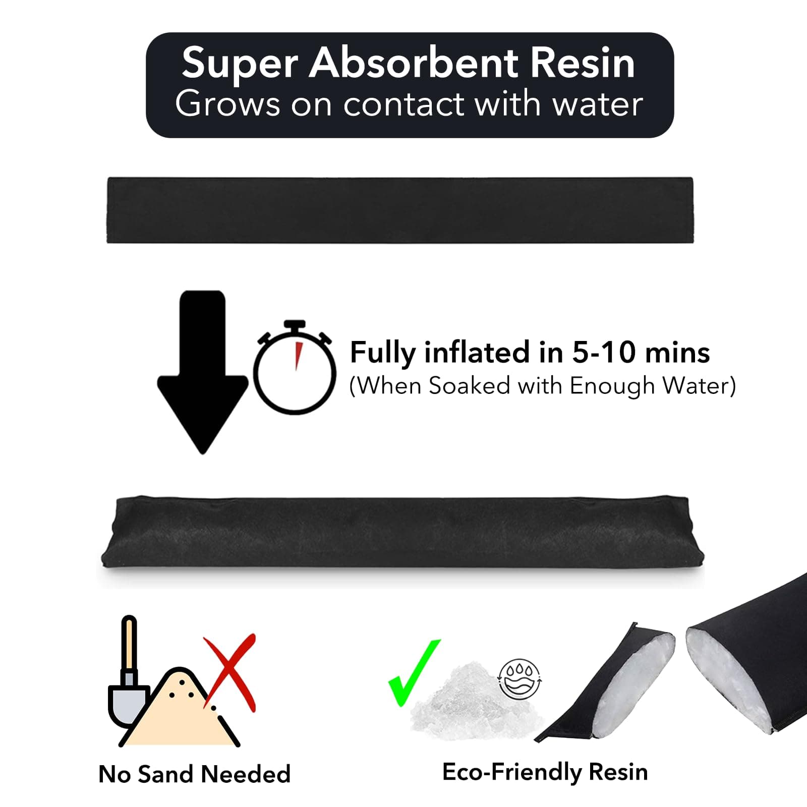 Estresen Water-Activated Sandless Sandbag 4PCS 5'×8'' Flood Barrier - Thumbnail 4