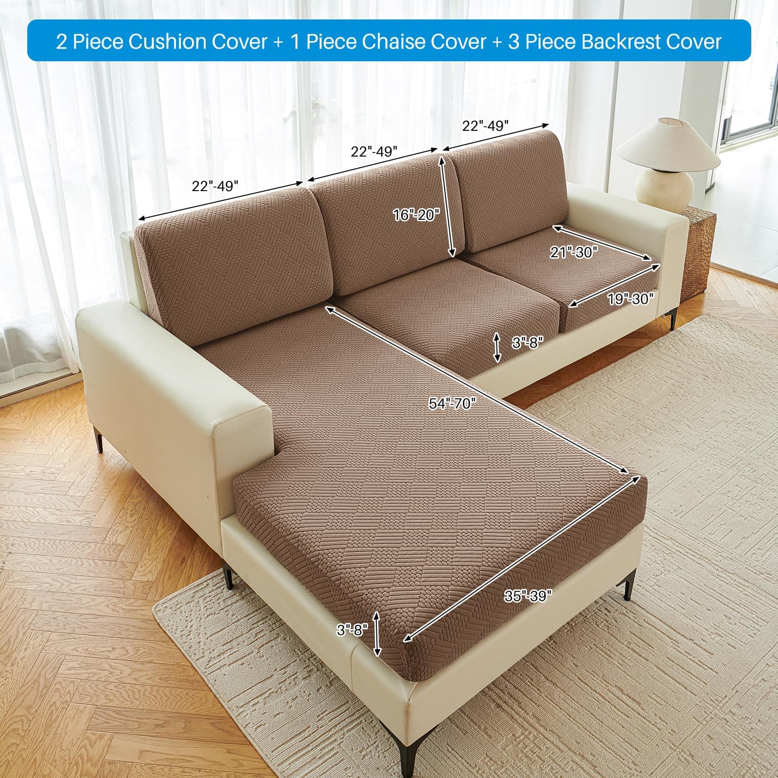 Deep Dream 6 Piece Sectional Couch Covers L Shaped for Left/Right Sectional - Thumbnail 3