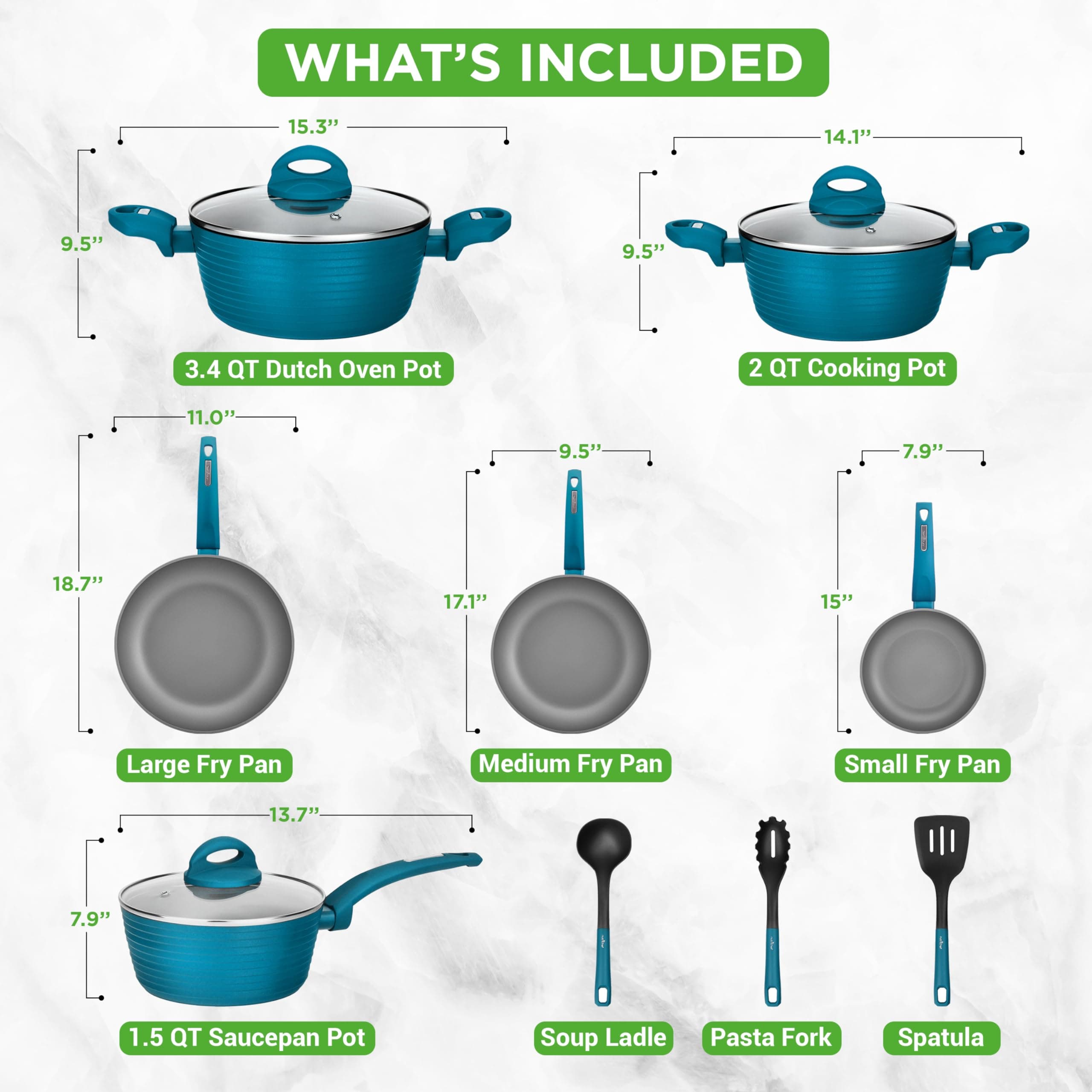 NutriChef NCCW12GR.6 12-Piece Nonstick Cookware Set Light Gray/Green Induction - Thumbnail 3