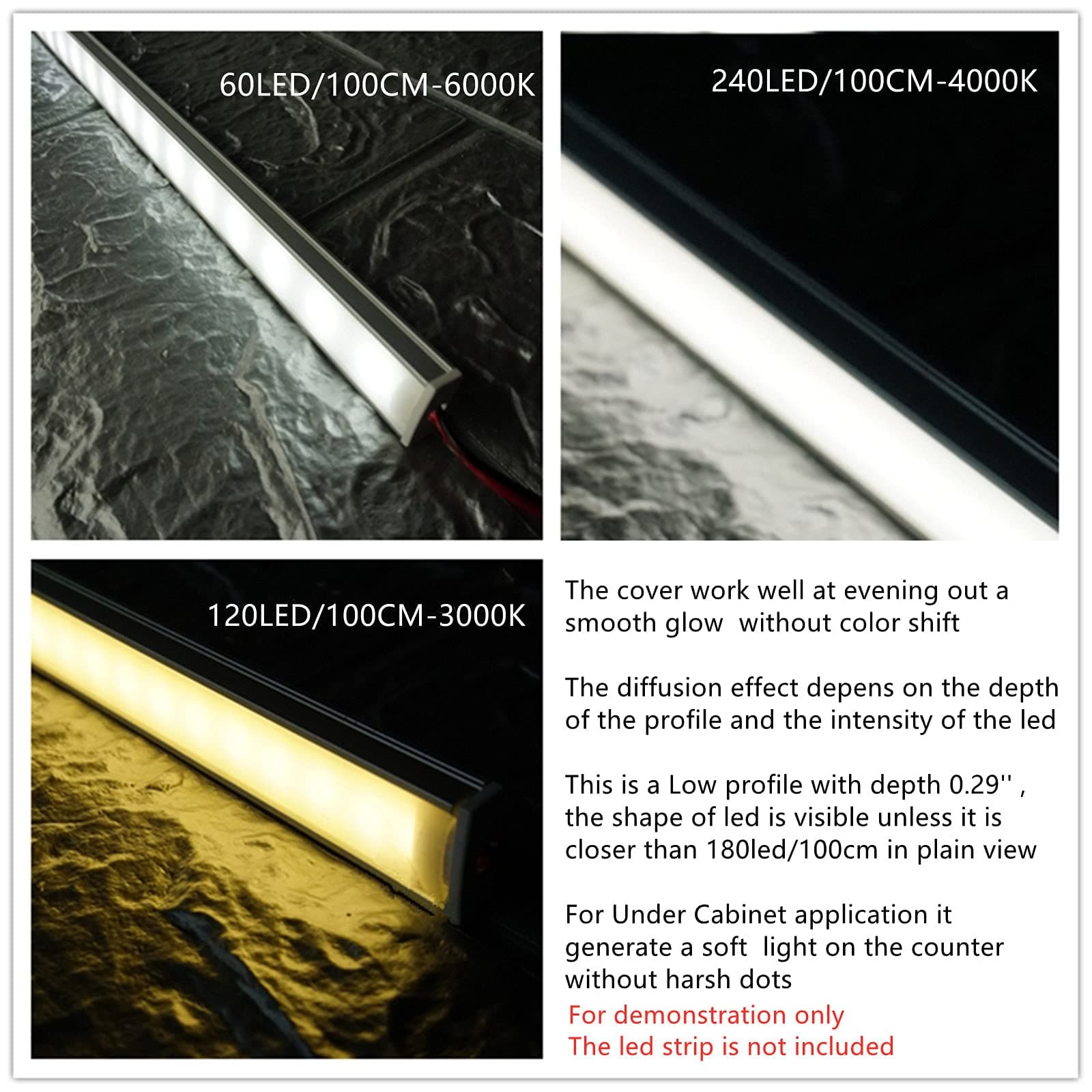5-Pack 3.3FT/100CM LED Strip U Channel Diffuser Under Cabinet Aluminum Track - Thumbnail 4