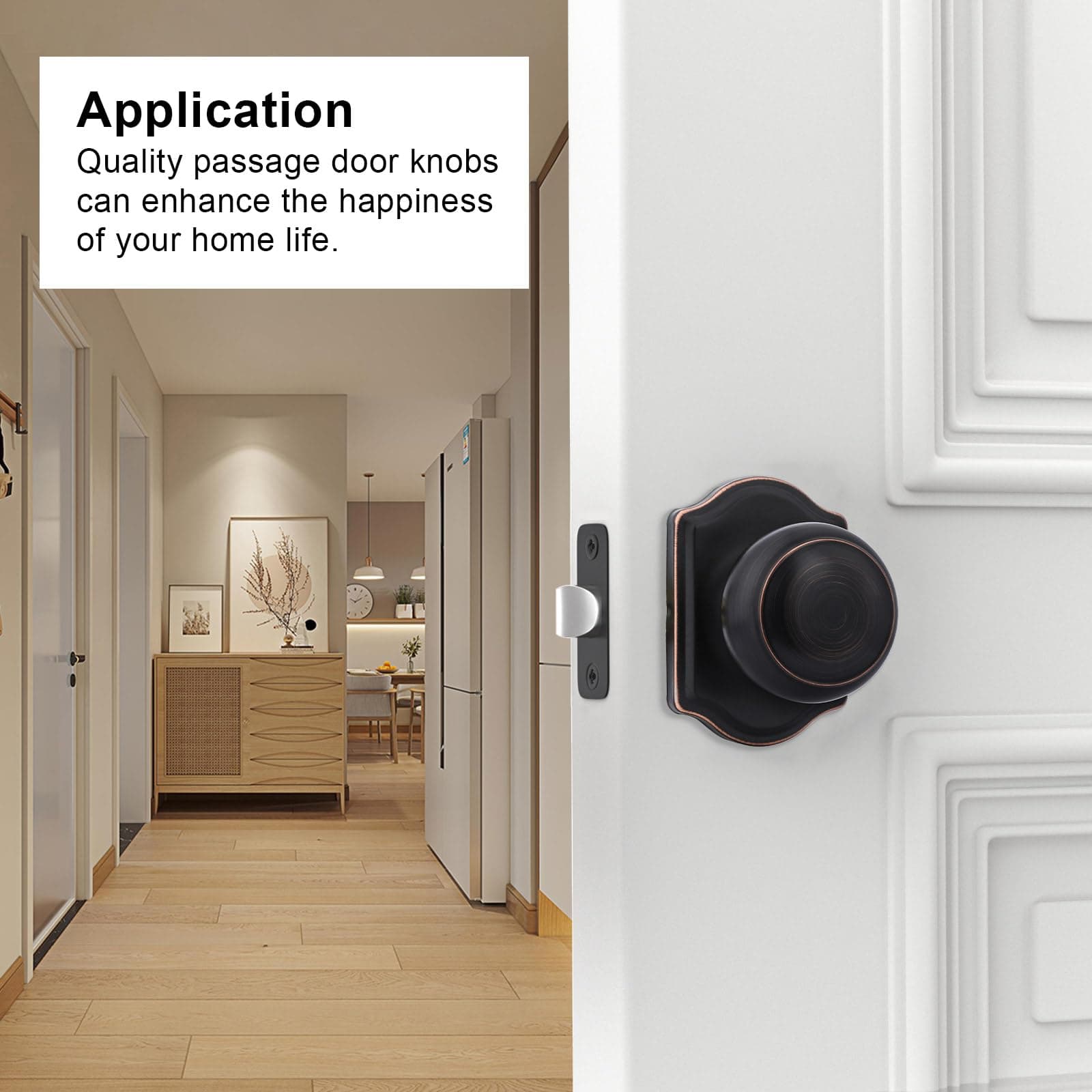 Goldenwarm Oil Rubbed Bronze Passage Door Knobs Arched Plate 6 Pack - Thumbnail 2