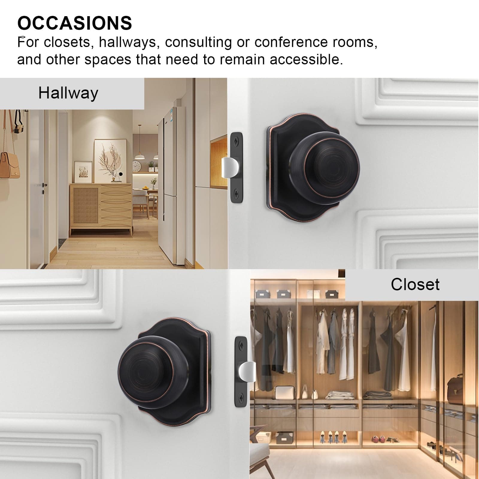 Goldenwarm Oil Rubbed Bronze Passage Door Knobs Arched Plate 6 Pack - Thumbnail 3