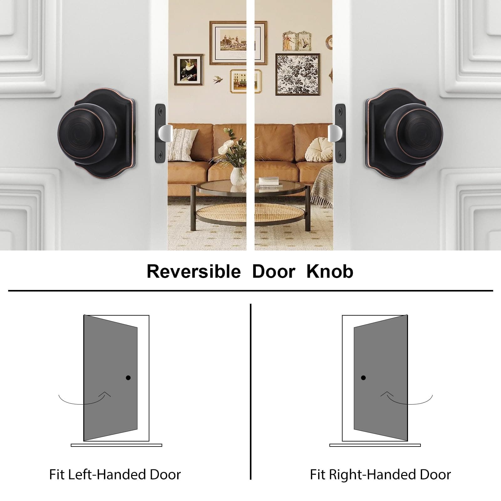 Goldenwarm Oil Rubbed Bronze Passage Door Knobs Arched Plate 6 Pack - Thumbnail 5