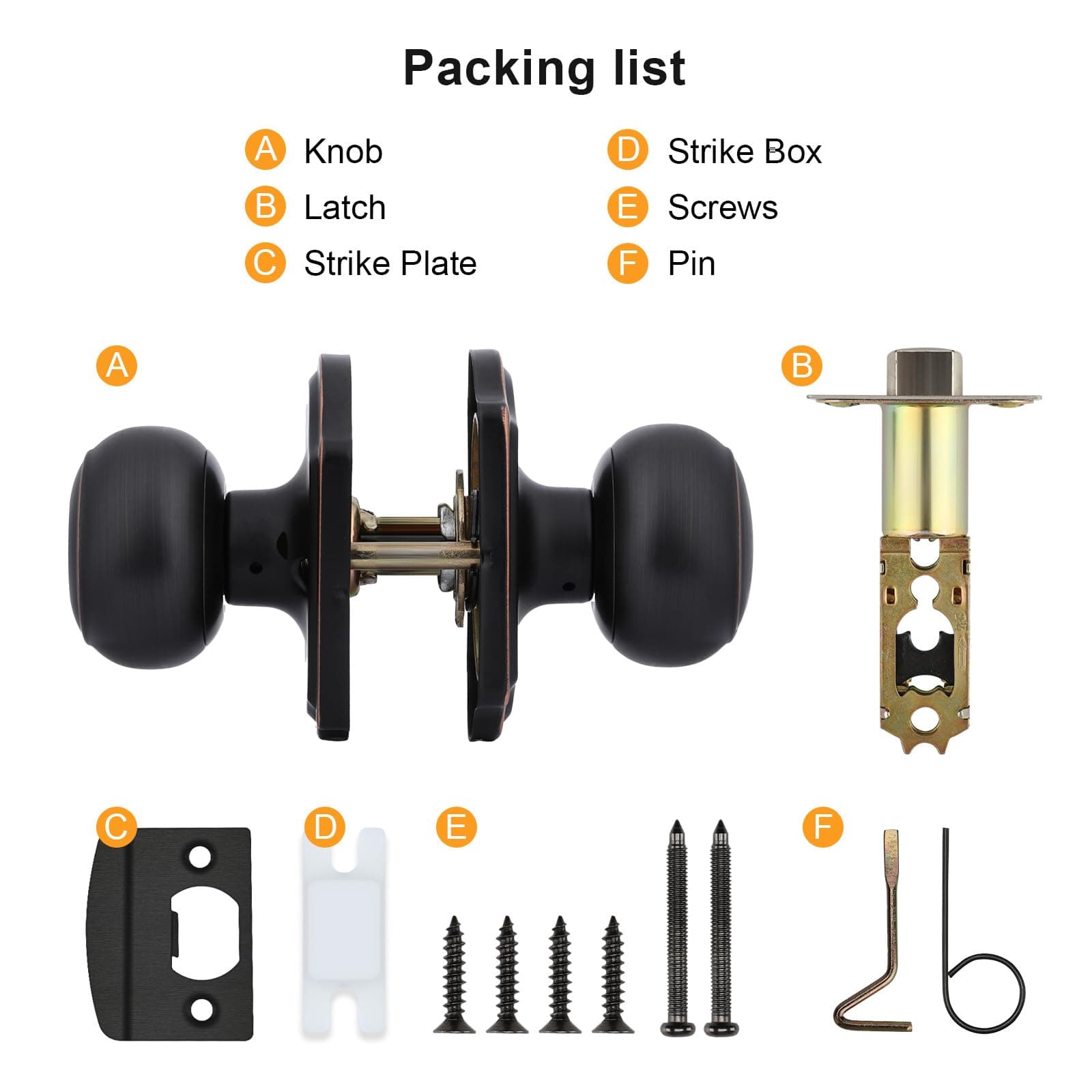 Goldenwarm Oil Rubbed Bronze Passage Door Knobs Arched Plate 6 Pack - Thumbnail 7