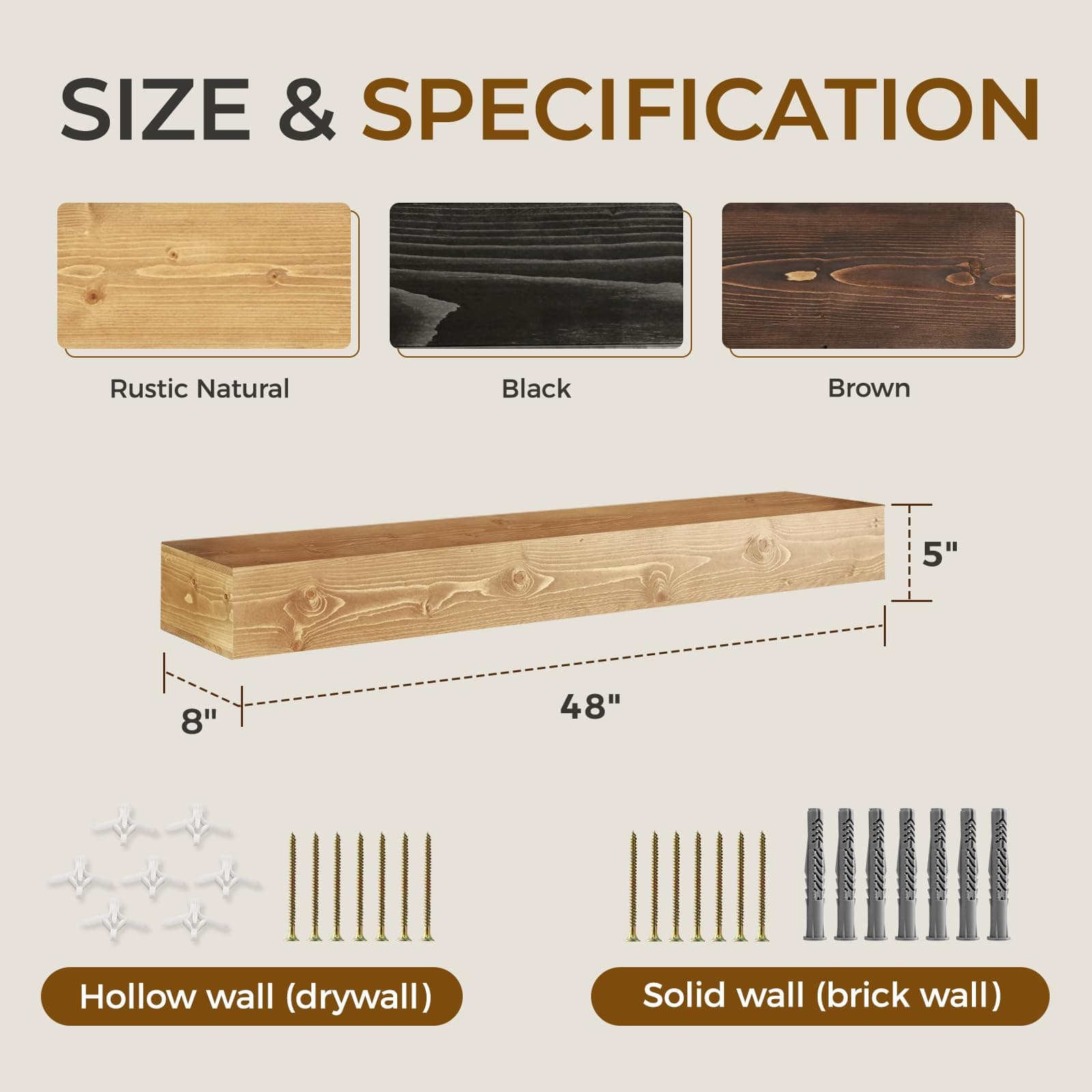 YLYHSST 48" Fireplace Mantel 5'' Thick Hollow Wood Floating Shelf Wood Color - Thumbnail 2