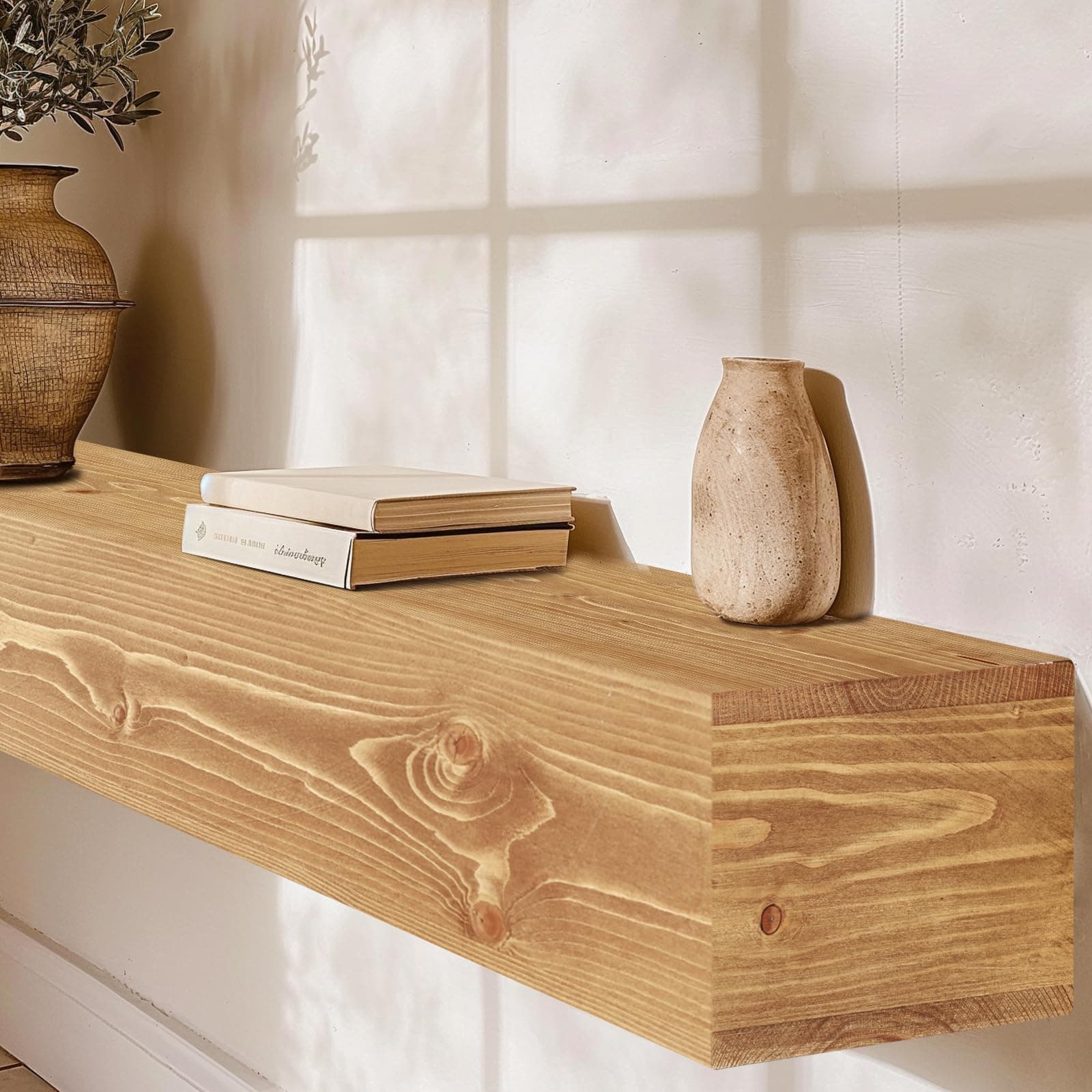 YLYHSST 48" Fireplace Mantel 5'' Thick Hollow Wood Floating Shelf Wood Color - Thumbnail 5