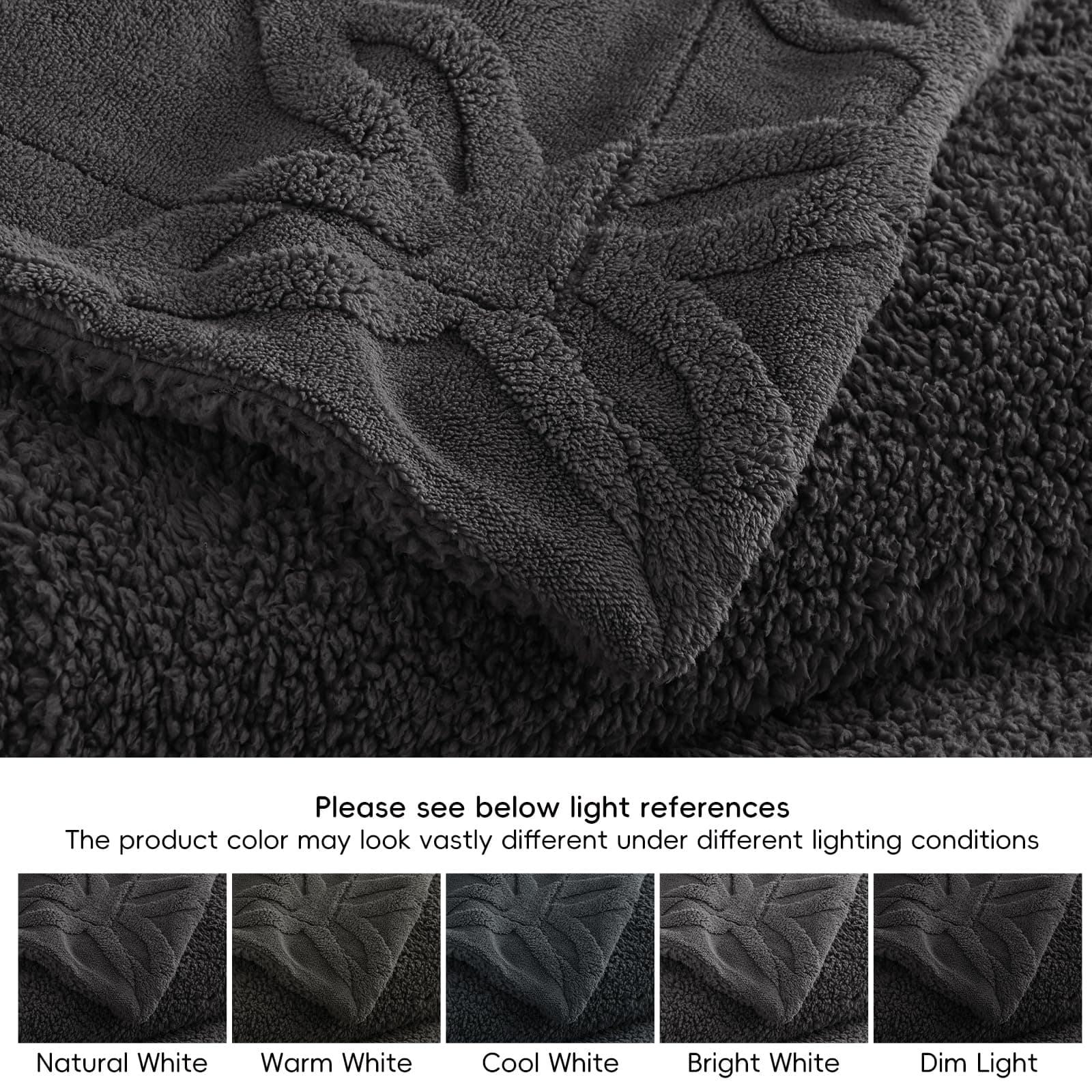 PHF Sherpa Fleece Blanket King Size 108" x 90" Dark Grey - Thumbnail 7