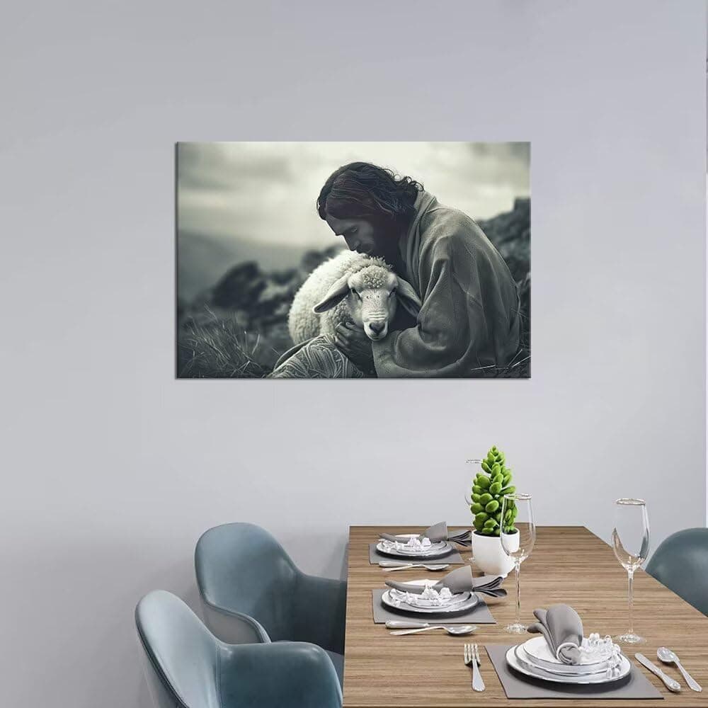 Wall HDQ Jesus Parable of the Lost Sheep Christian Canvas Prints Framed - Thumbnail 4