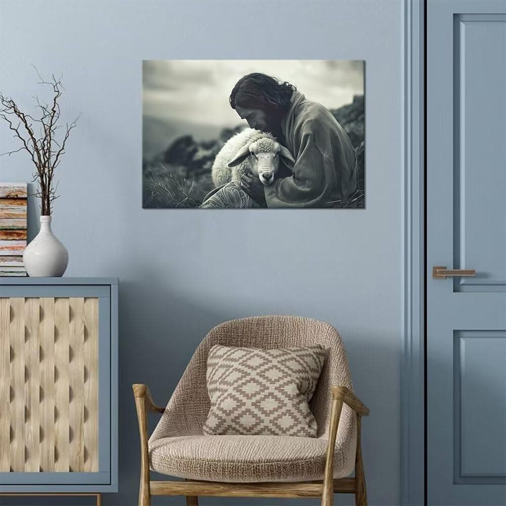 Wall HDQ Jesus Parable of the Lost Sheep Christian Canvas Prints Framed - Thumbnail 5