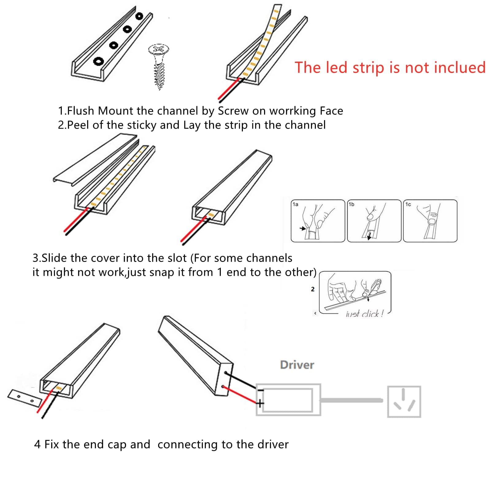 5-Pack 3.3FT/100CM LED Strip U Channel Diffuser Under Cabinet Aluminum Track - Thumbnail 9