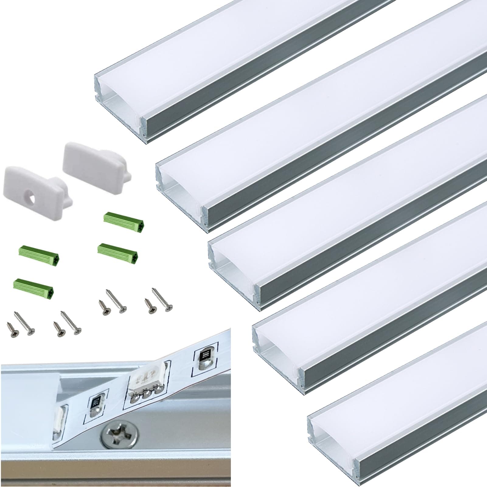 5-Pack 3.3FT/100CM LED Strip U Channel Diffuser Under Cabinet Aluminum Track