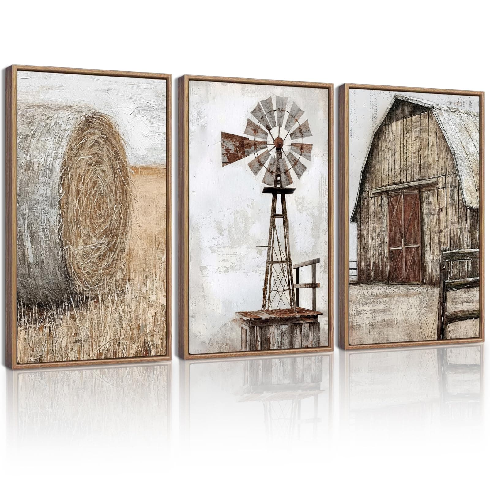 Drsoum Farmhouse Wall Art Windmill Barn Cornfield Landscape 16x24in Natural