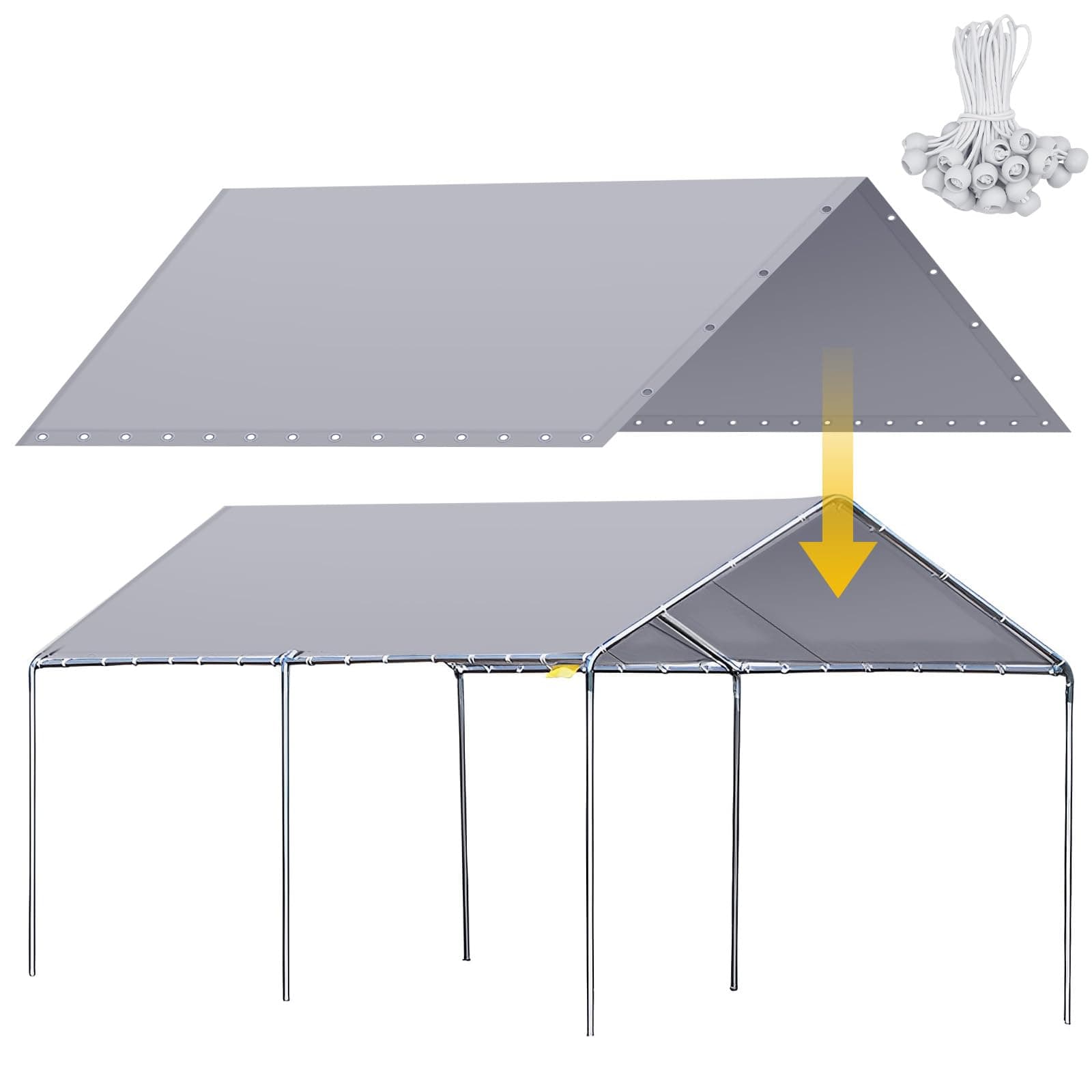 Wesnoy 12x20 ft Heavy Duty Canopy Replacement Cover Waterproof Grey with 50