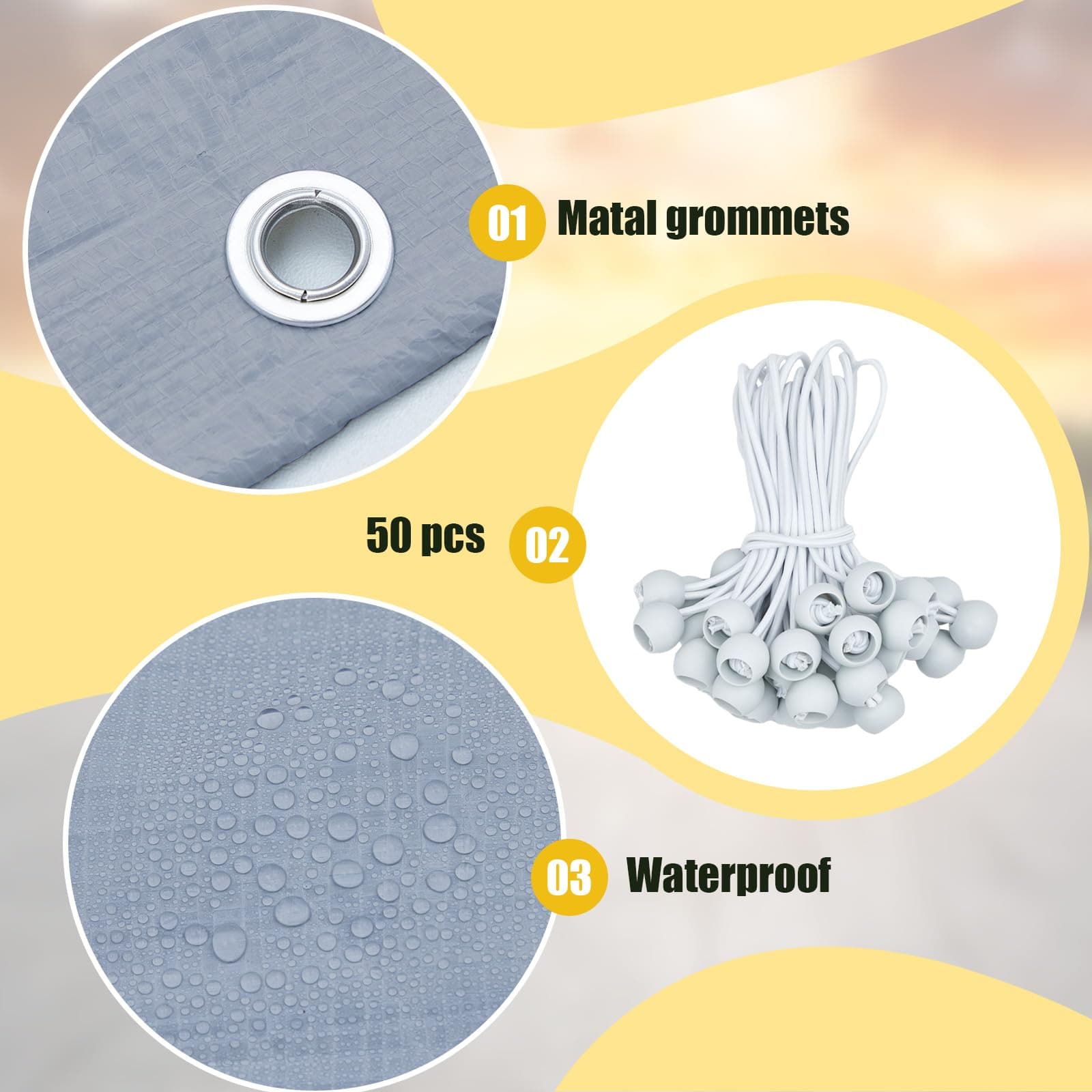 Wesnoy 12x20 ft Heavy Duty Canopy Replacement Cover Waterproof Grey with 50 - Thumbnail 3