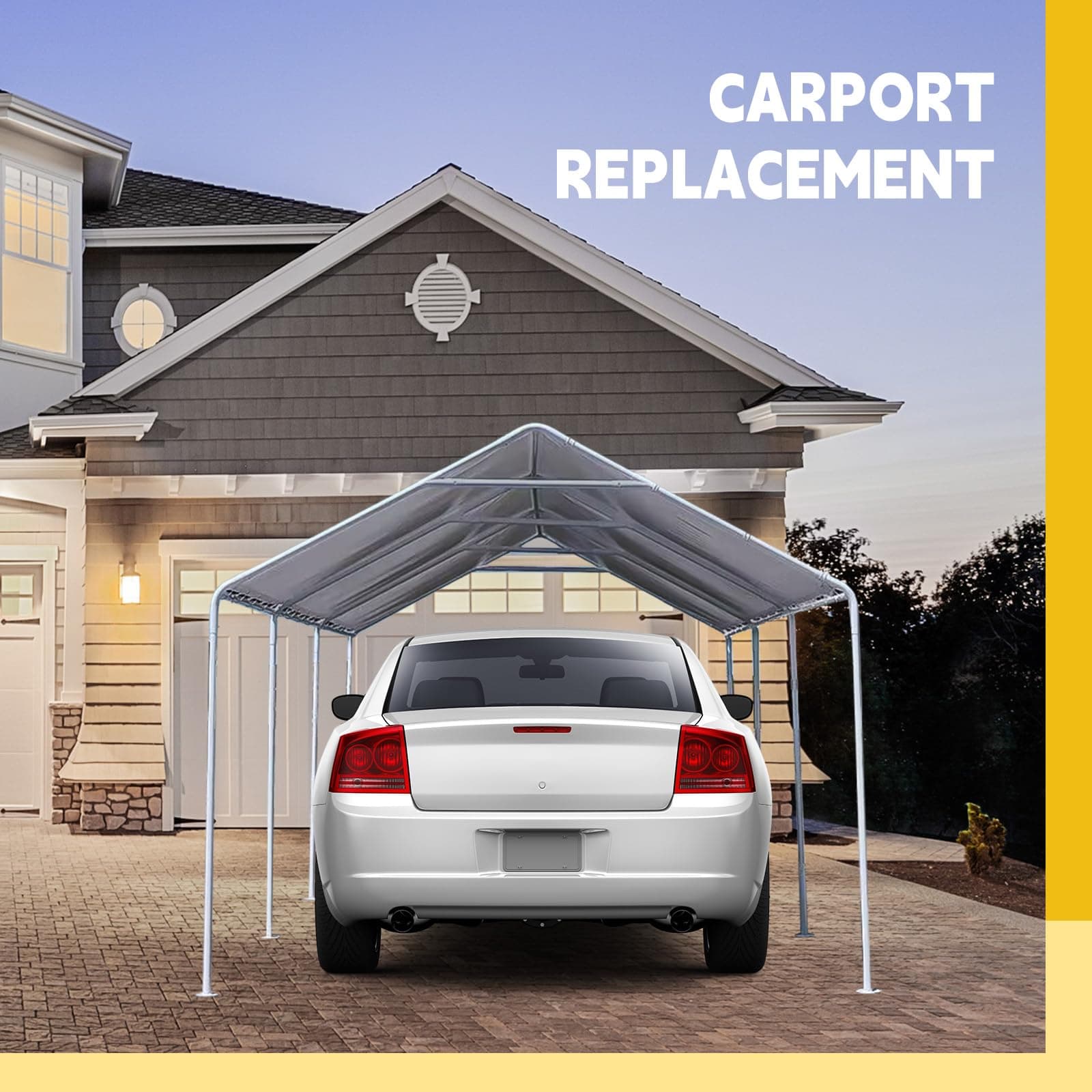 Wesnoy 12x20 ft Heavy Duty Canopy Replacement Cover Waterproof Grey with 50 - Thumbnail 4