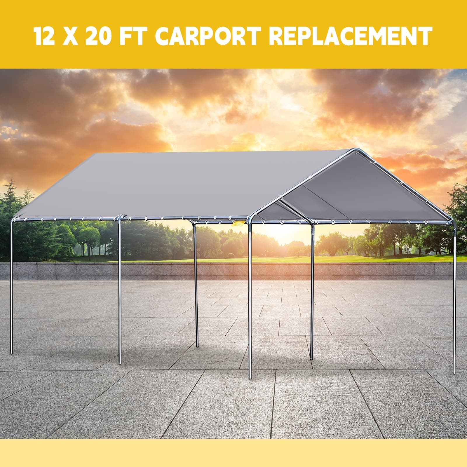 Wesnoy 12x20 ft Heavy Duty Canopy Replacement Cover Waterproof Grey with 50 - Thumbnail 5