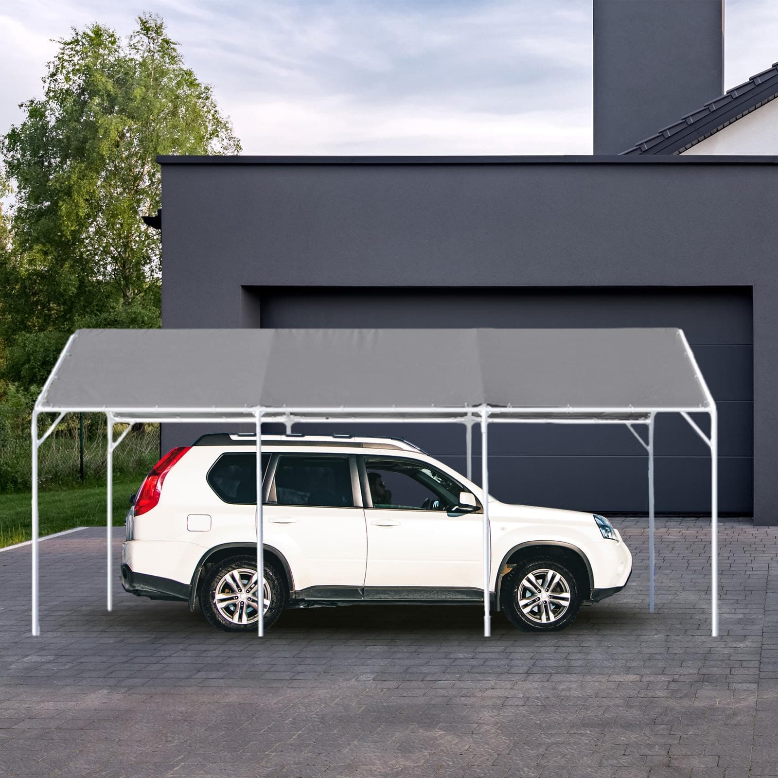 Wesnoy 12x20 ft Heavy Duty Canopy Replacement Cover Waterproof Grey with 50 - Thumbnail 6