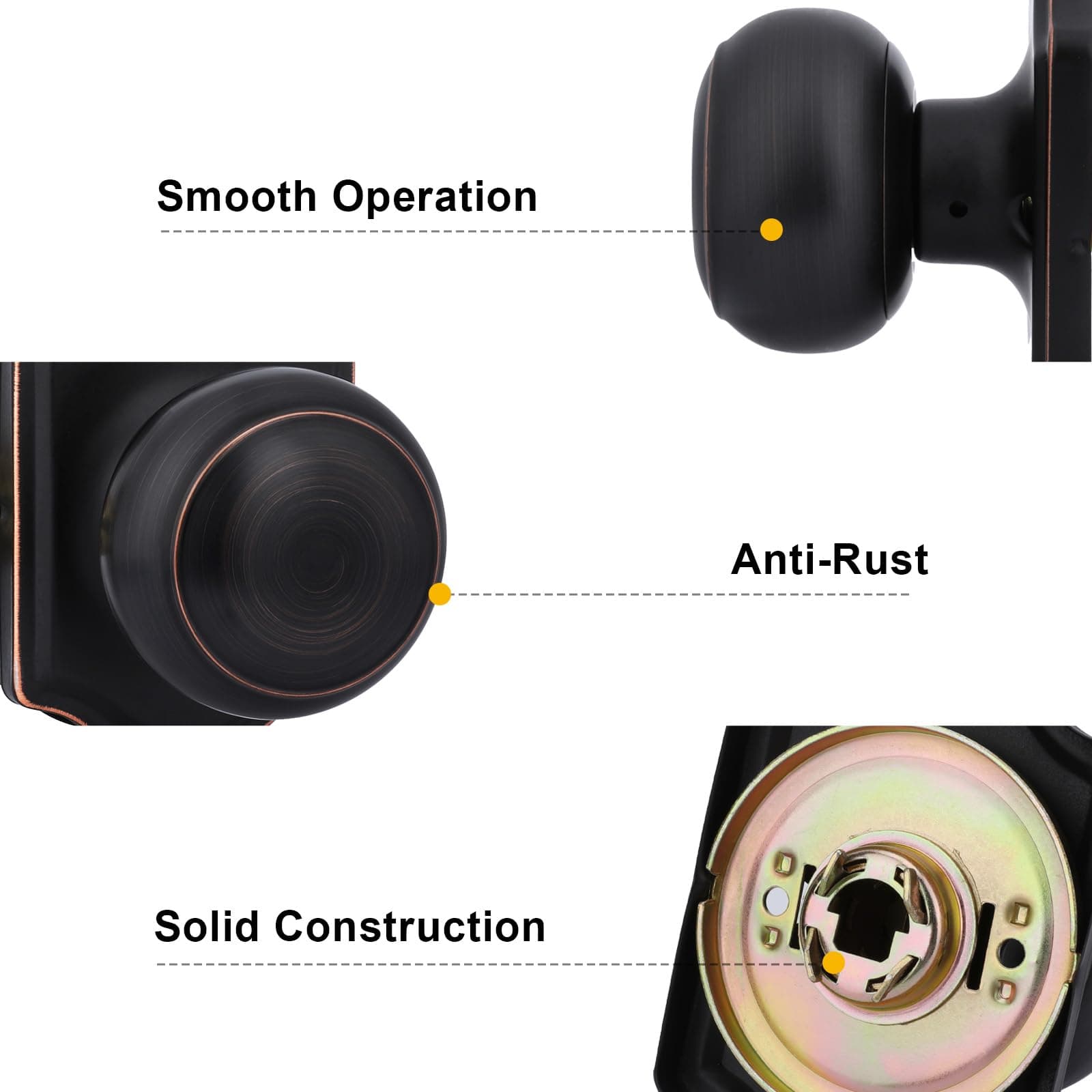 Goldenwarm Oil Rubbed Bronze Passage Door Knobs Arched Plate 6 Pack - Thumbnail 4