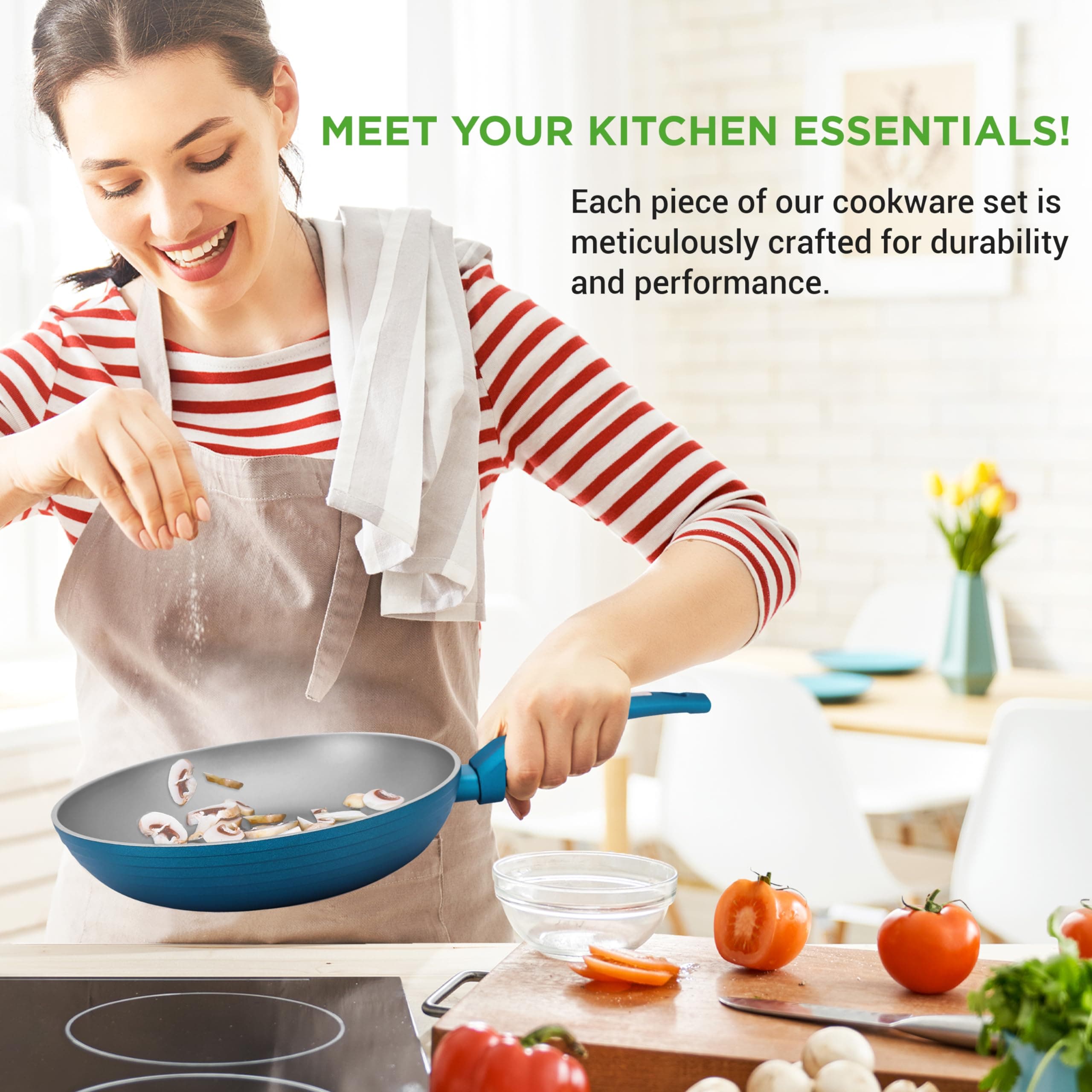 NutriChef NCCW12GR.6 12-Piece Nonstick Cookware Set Light Gray/Green Induction - Thumbnail 6