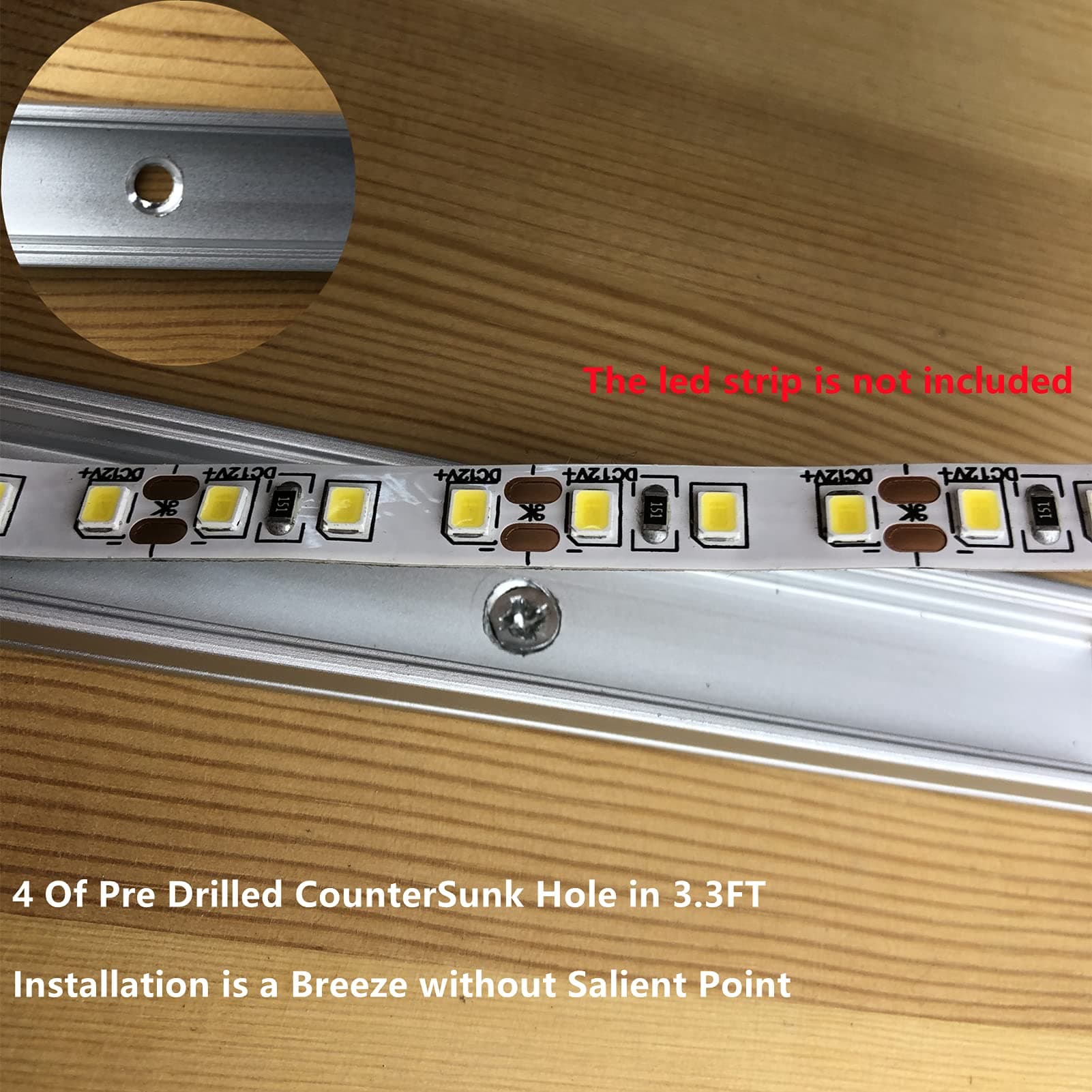 5-Pack 3.3FT/100CM LED Strip U Channel Diffuser Under Cabinet Aluminum Track - Thumbnail 7