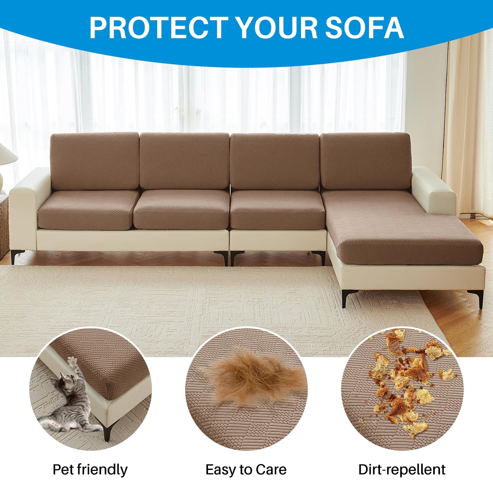 Deep Dream 6 Piece Sectional Couch Covers L Shaped for Left/Right Sectional - Thumbnail 6