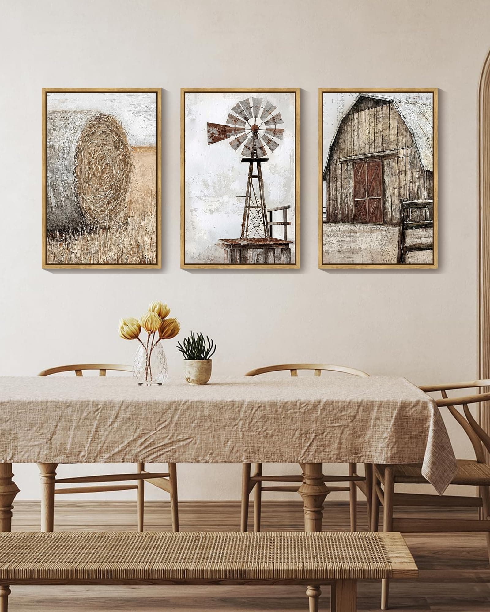 Drsoum Farmhouse Wall Art Windmill Barn Cornfield Landscape 16x24in Natural - Thumbnail 3