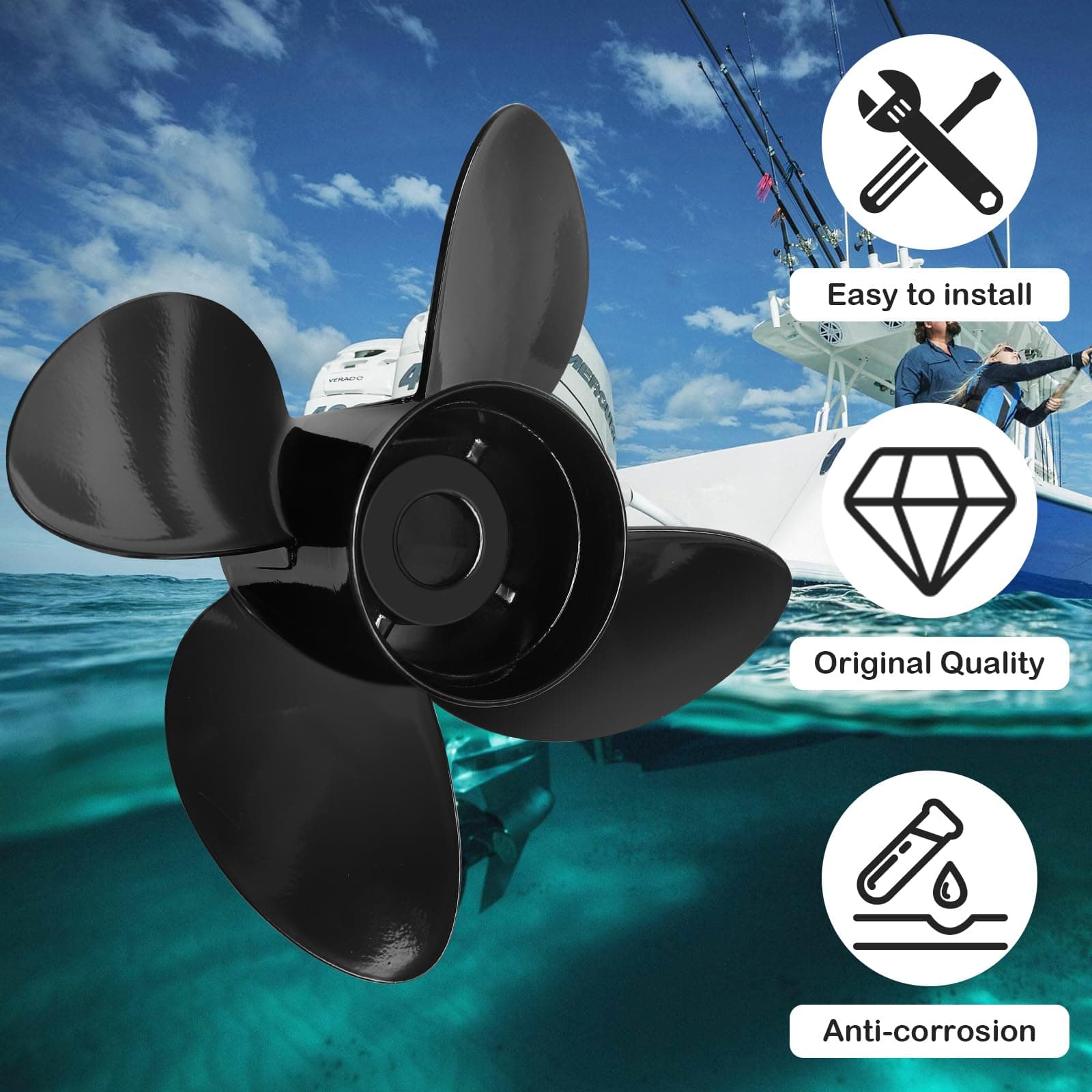 NOVINO 14x19" RH Outboard Propeller 4-Blade Aluminum for Mercury 135-300HP - Thumbnail 4