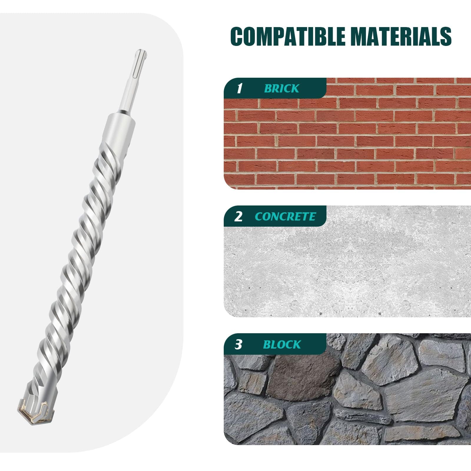 GRIXLEN SDS Max Rotary Hammer Drill Bit 1-3/8 in x 23.6 in (35 x 600mm) - Thumbnail 5