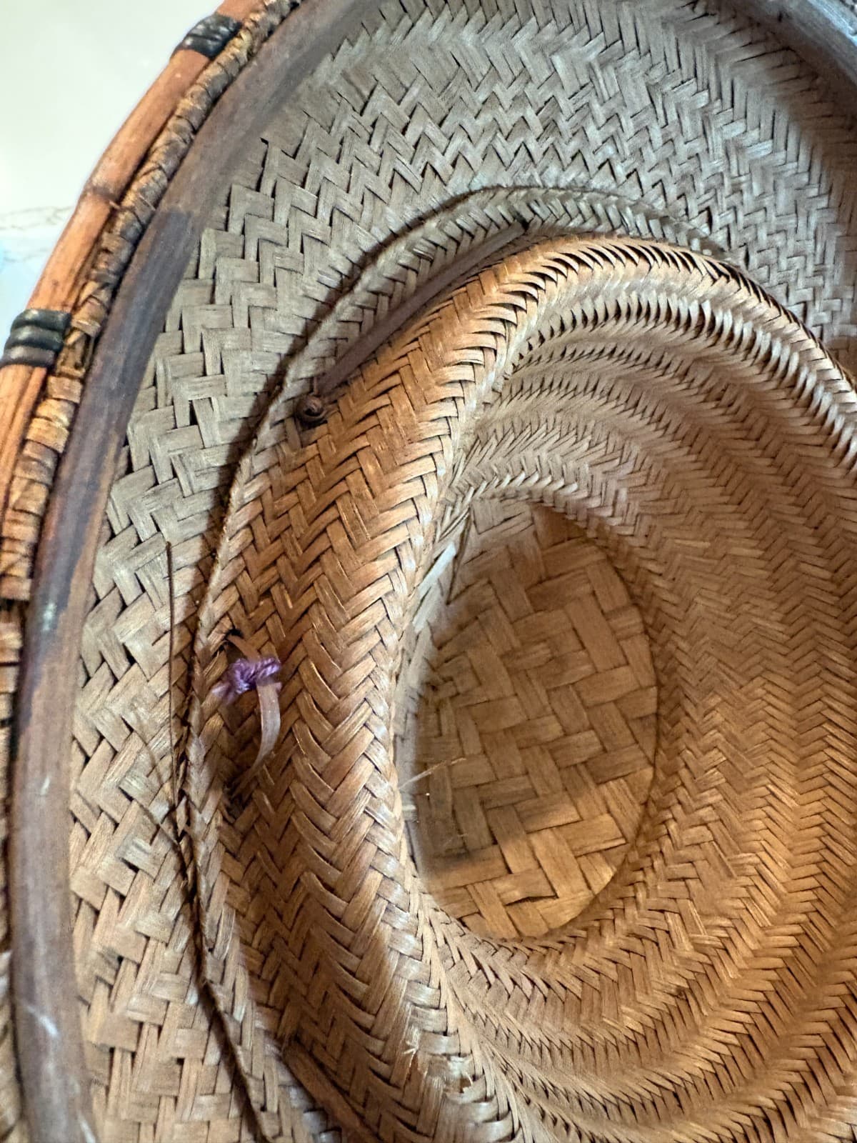 Vintage Handwoven Bamboo Field Hat Asian Folk Art Primitive Wall Decor Boho - Thumbnail 8