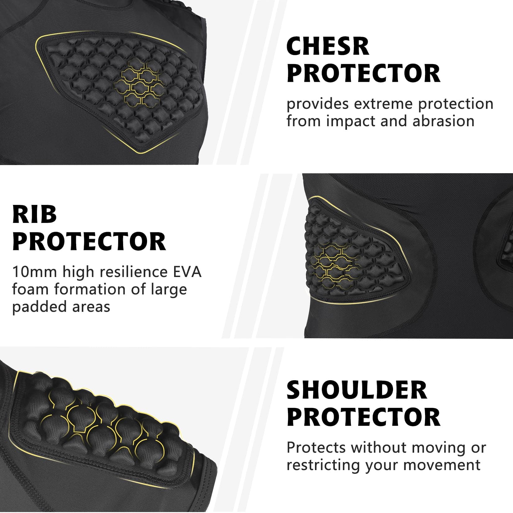 TUOYR Mens Football Padded Compression Vest Chest Rib Heart Protector for - Thumbnail 2
