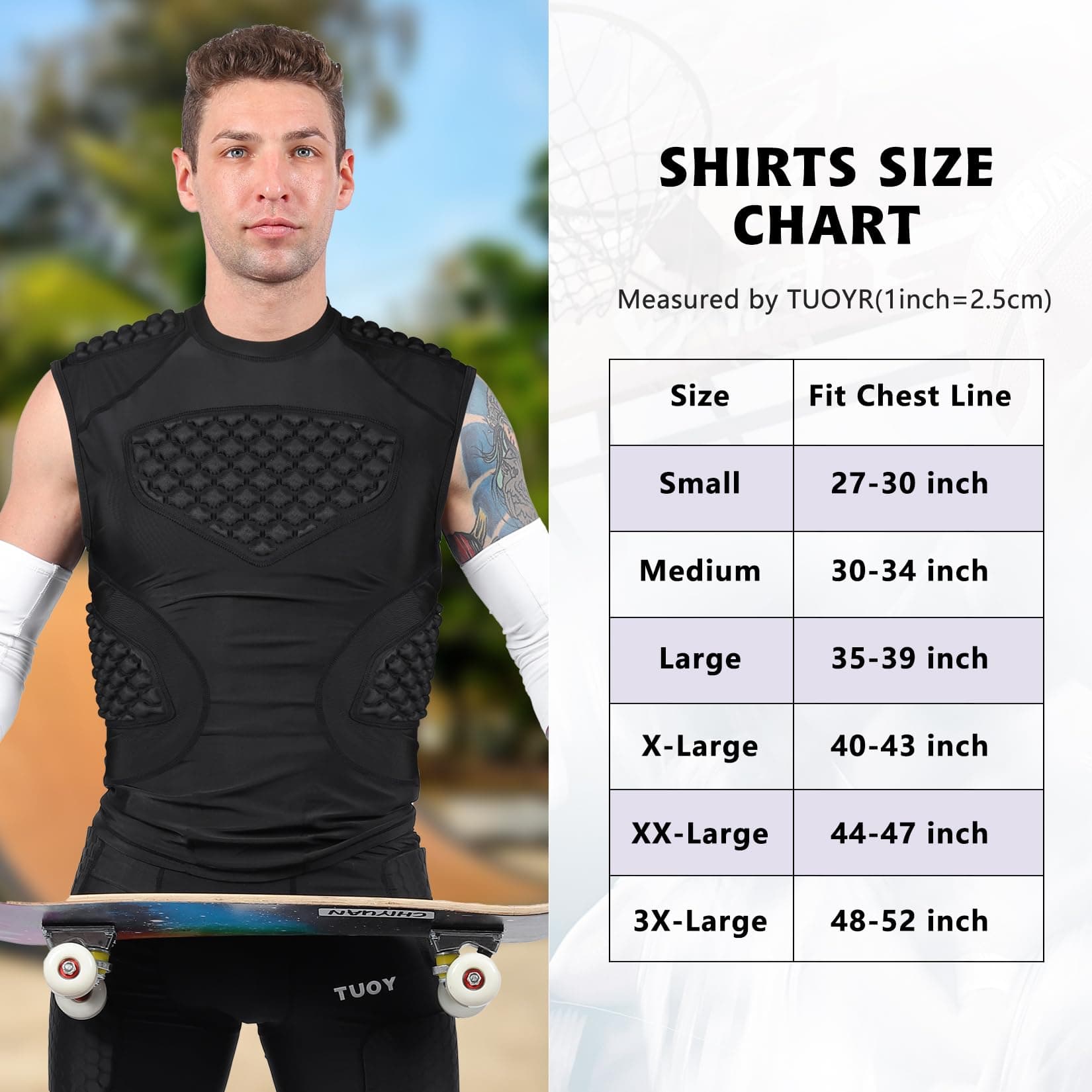 TUOYR Mens Football Padded Compression Vest Chest Rib Heart Protector for - Thumbnail 4