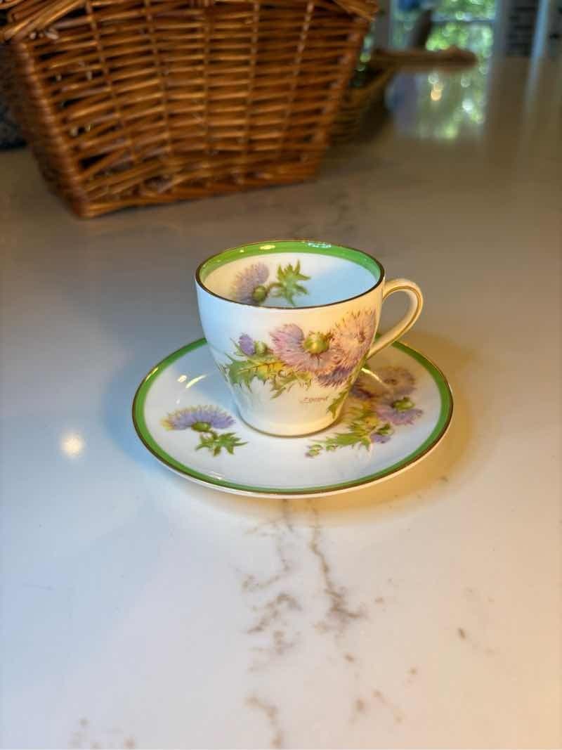Royal Doulton Glamis Thistle demitasse Cup and Saucer Fine Bone China England