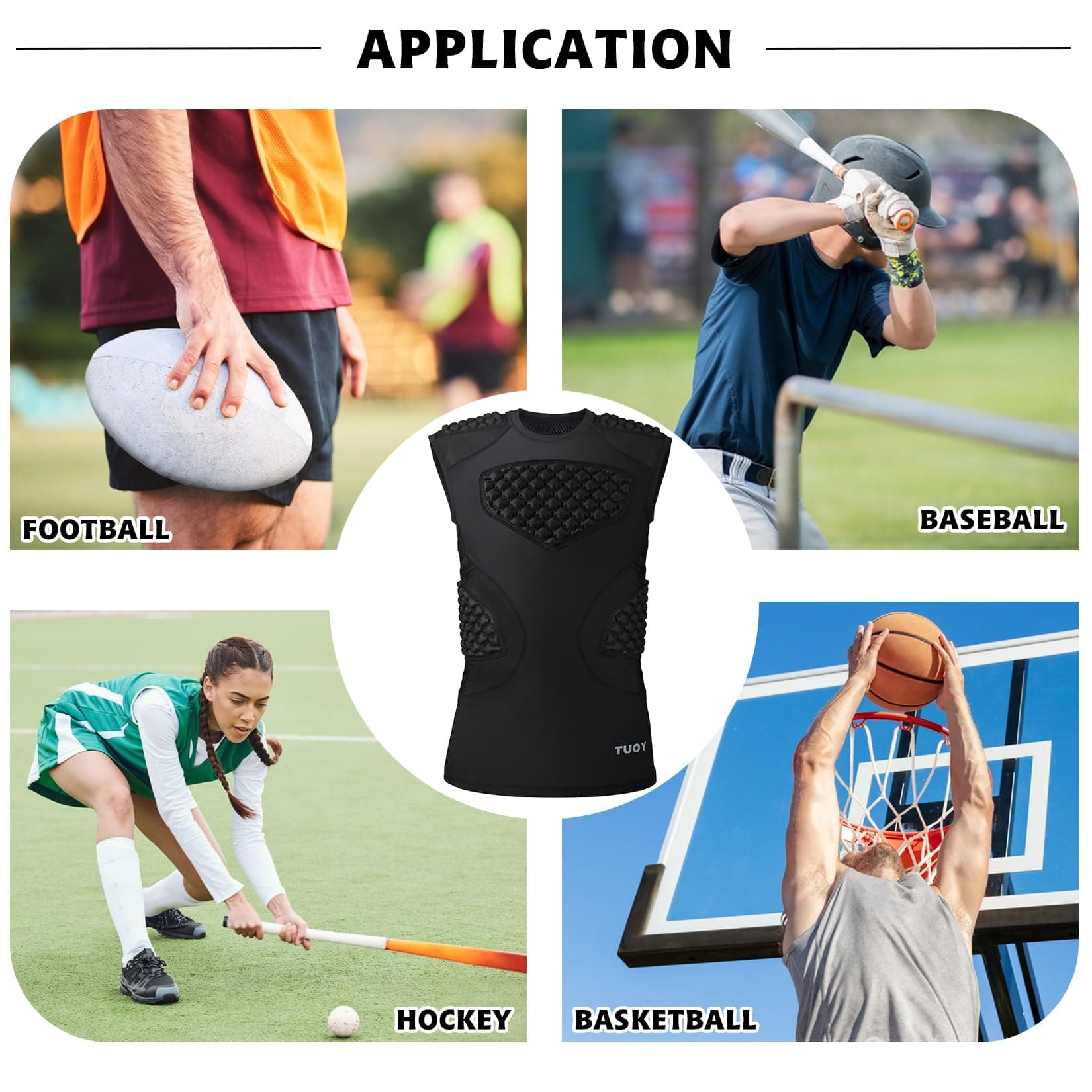 TUOYR Mens Football Padded Compression Vest Chest Rib Heart Protector for - Thumbnail 5