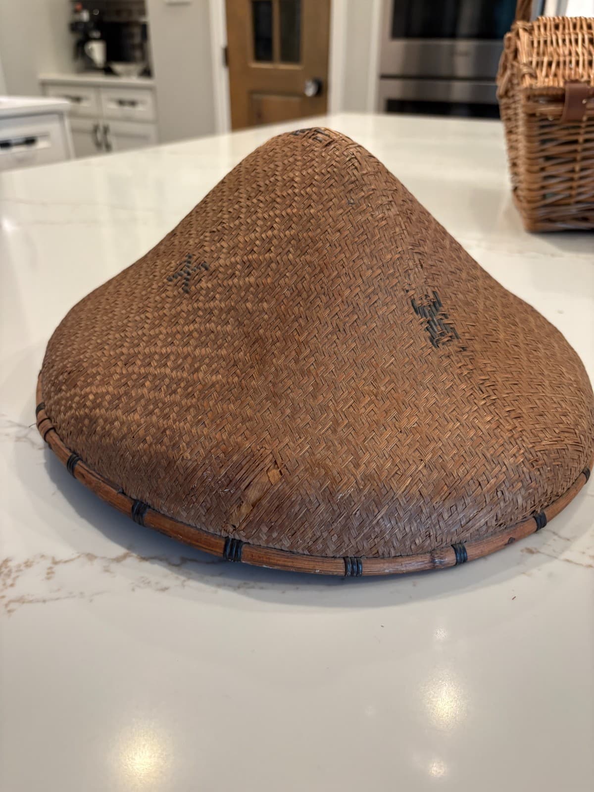 Vintage Handwoven Bamboo Field Hat Asian Folk Art Primitive Wall Decor Boho
