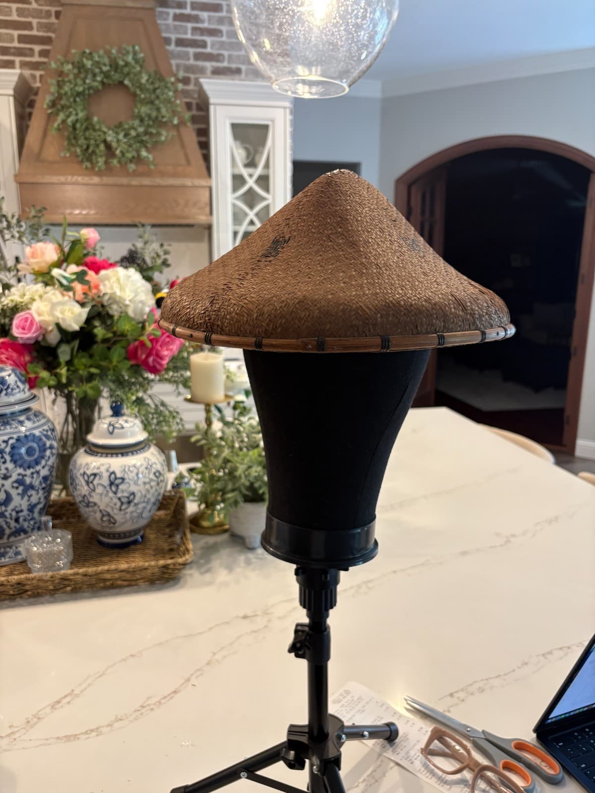 Vintage Handwoven Bamboo Field Hat Asian Folk Art Primitive Wall Decor Boho - Thumbnail 2