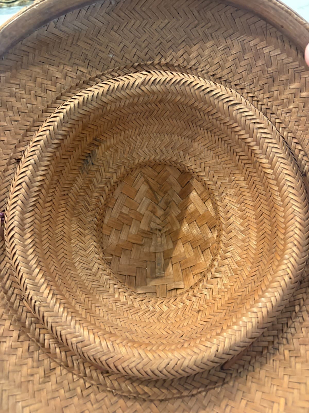 Vintage Handwoven Bamboo Field Hat Asian Folk Art Primitive Wall Decor Boho - Thumbnail 9