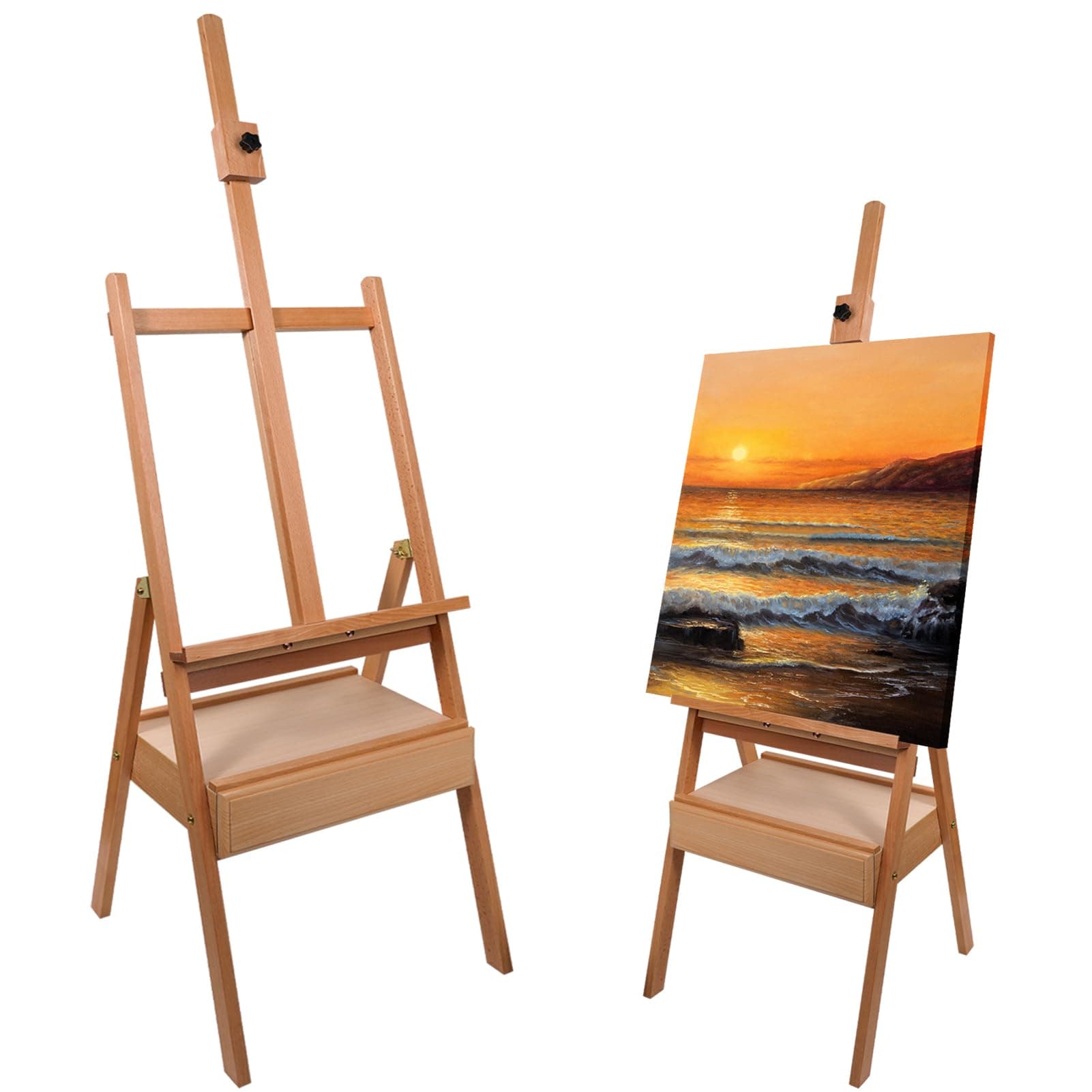Reuentone S12 Beech Wood H-Frame Studio Easel 59-75 Adjustable Height with