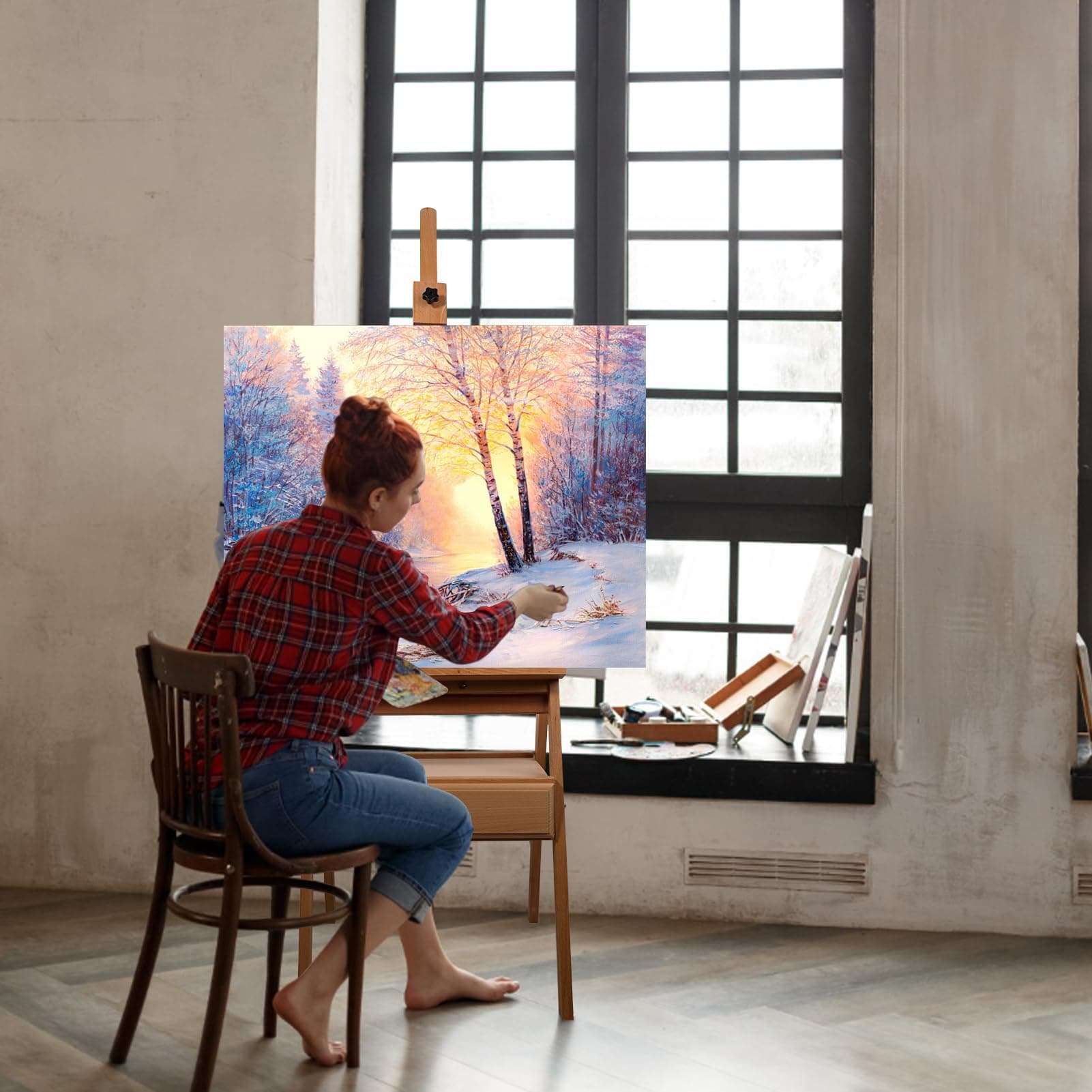 Reuentone S12 Beech Wood H-Frame Studio Easel 59-75 Adjustable Height with - Thumbnail 7