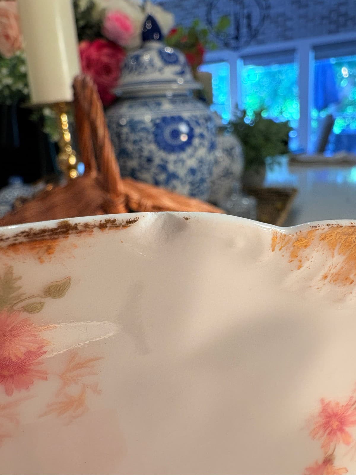 13" CFH GDM Haviland Limoges Platter Pink Floral Gold Shell - Thumbnail 5