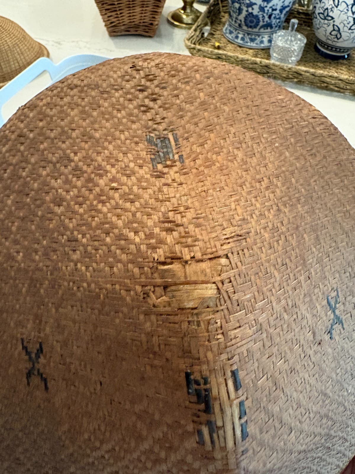 Vintage Handwoven Bamboo Field Hat Asian Folk Art Primitive Wall Decor Boho - Thumbnail 5