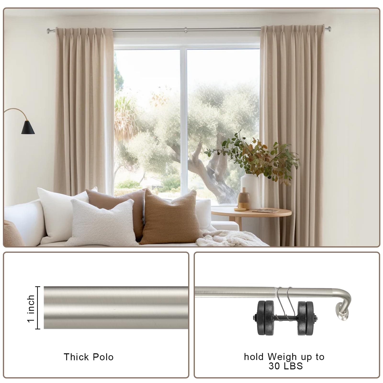 2 Pack 1" Wrap Around Curtain Rods 28-56" Splicing Adjustable Satin Nickel - Thumbnail 6