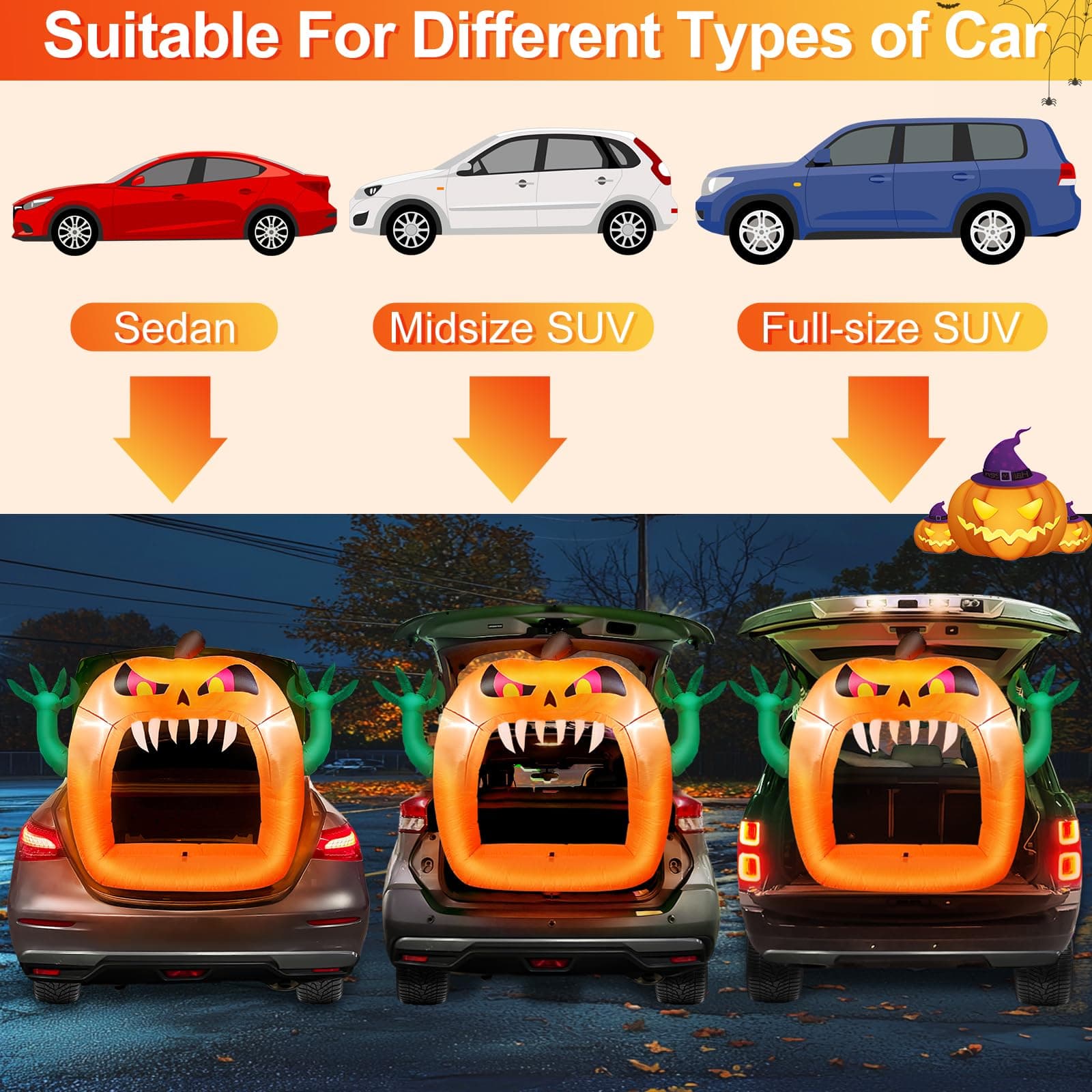 TURNMEON 4 FT Halloween Inflatable Pumpkin Built-in LEDs Outdoor Yard Decor - Thumbnail 5
