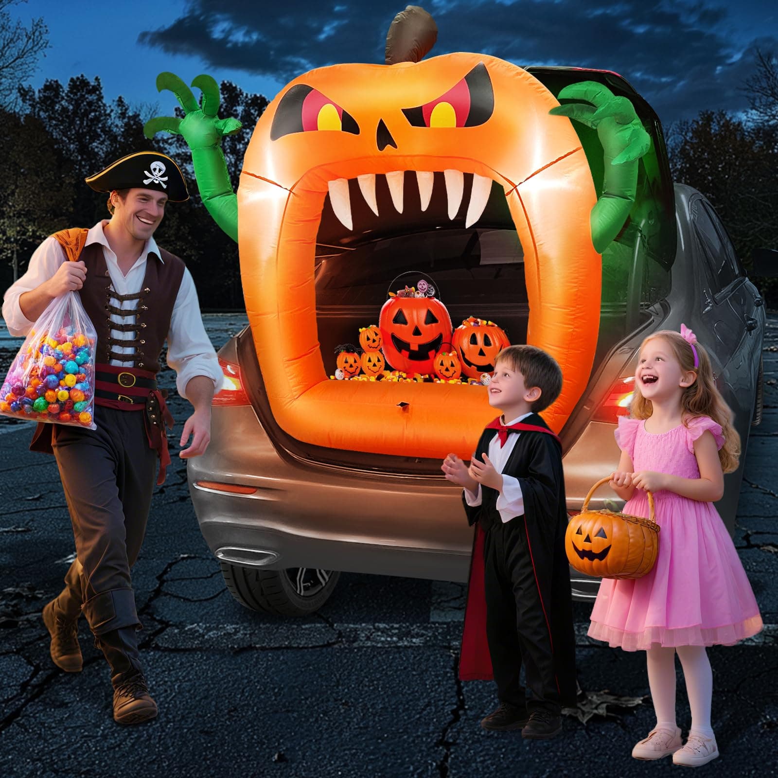 TURNMEON 4 FT Halloween Inflatable Pumpkin Built-in LEDs Outdoor Yard Decor - Thumbnail 7