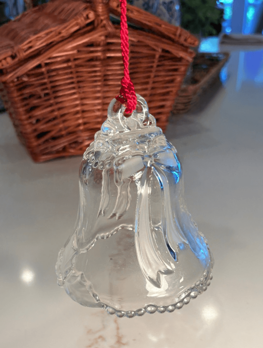 Mikasa Crystal Christmas Bell Ornament Frosted Bow Beaded Edge