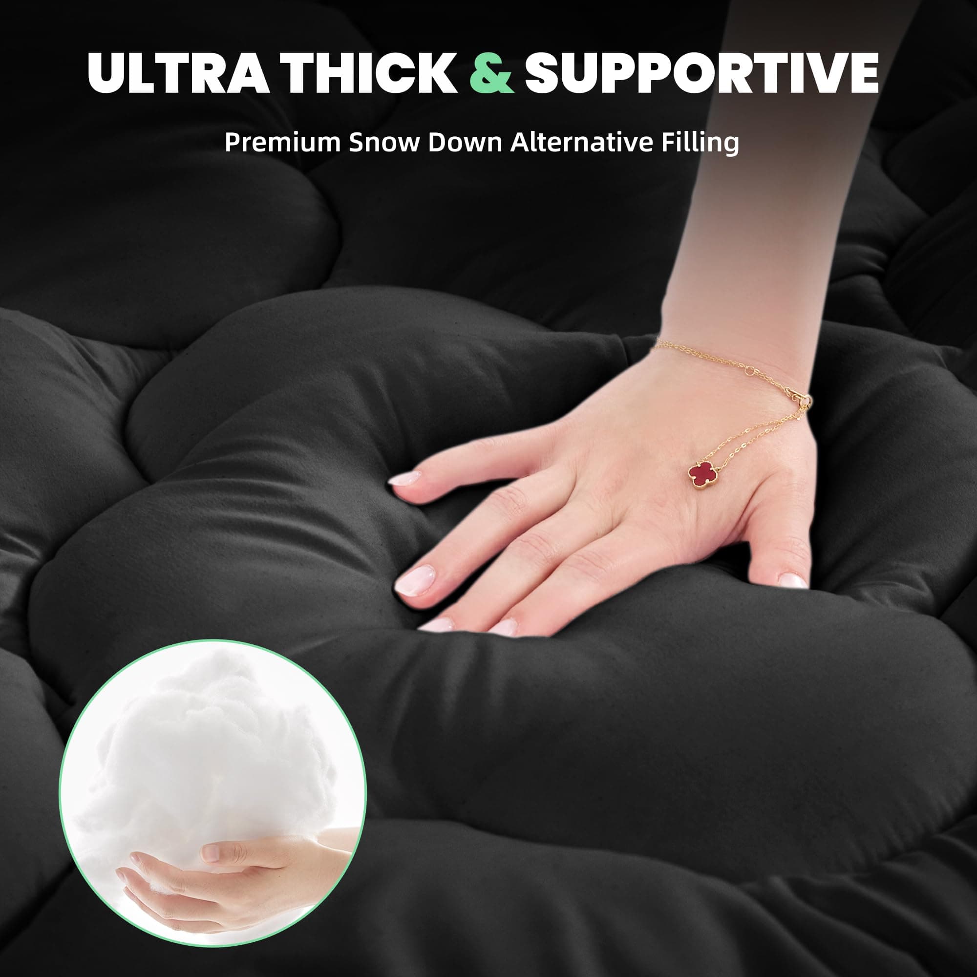 BDEUS King Mattress Pad Topper 21" Deep Pocket 1450GSM Four Leaf Clover Black - Thumbnail 5