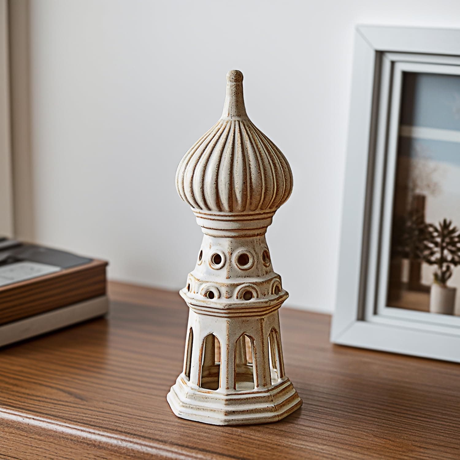 LIZOFER Ceramic Onion Dome Tower 11.02 Inch Tall Rustic Nordic Desktop