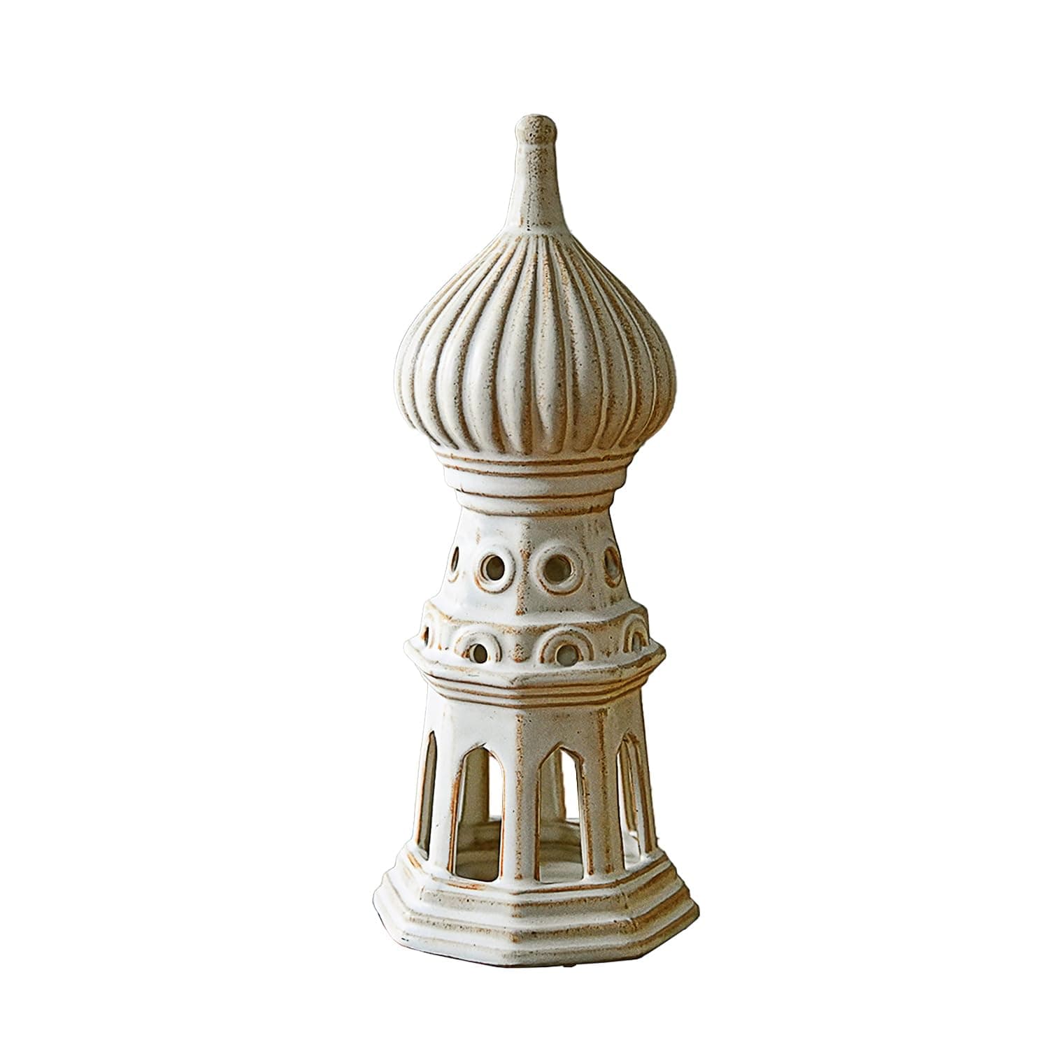 LIZOFER Ceramic Onion Dome Tower 11.02 Inch Tall Rustic Nordic Desktop - Thumbnail 4