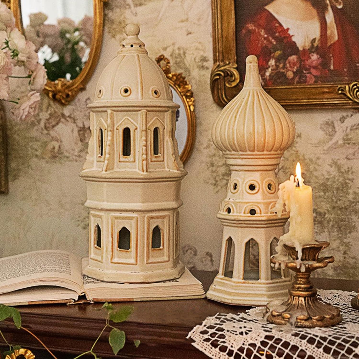 LIZOFER Ceramic Onion Dome Tower 11.02 Inch Tall Rustic Nordic Desktop - Thumbnail 7