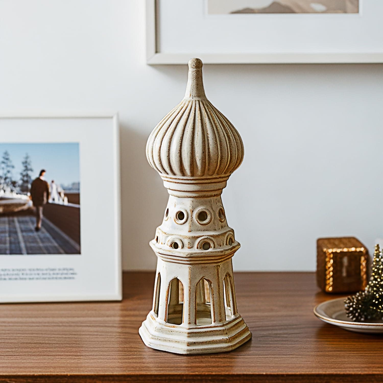 LIZOFER Ceramic Onion Dome Tower 11.02 Inch Tall Rustic Nordic Desktop - Thumbnail 2