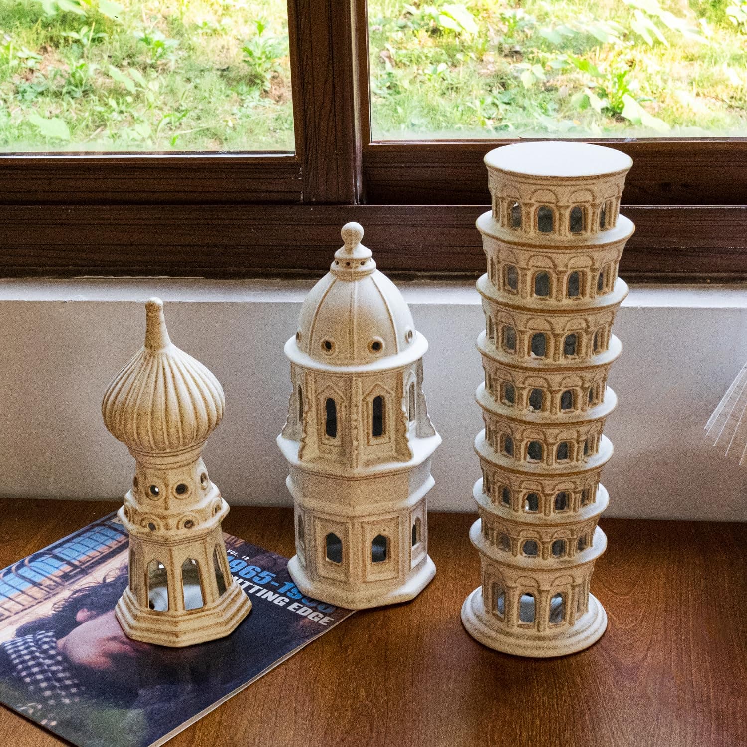 LIZOFER Ceramic Onion Dome Tower 11.02 Inch Tall Rustic Nordic Desktop - Thumbnail 8